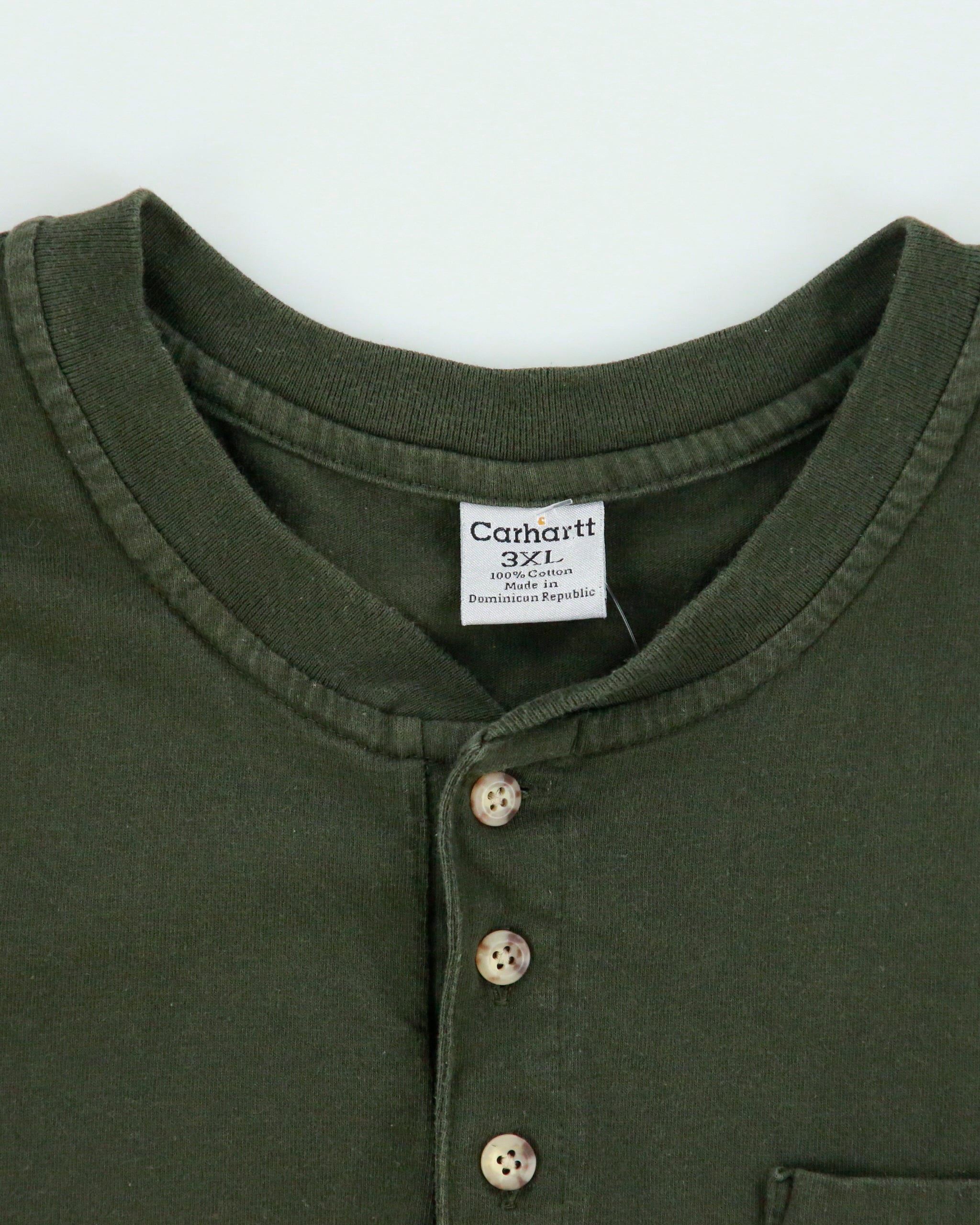 Vintage Carhartt Khaki Heavyweight Crewneck Henley Pocket T-Shirt - XXXL