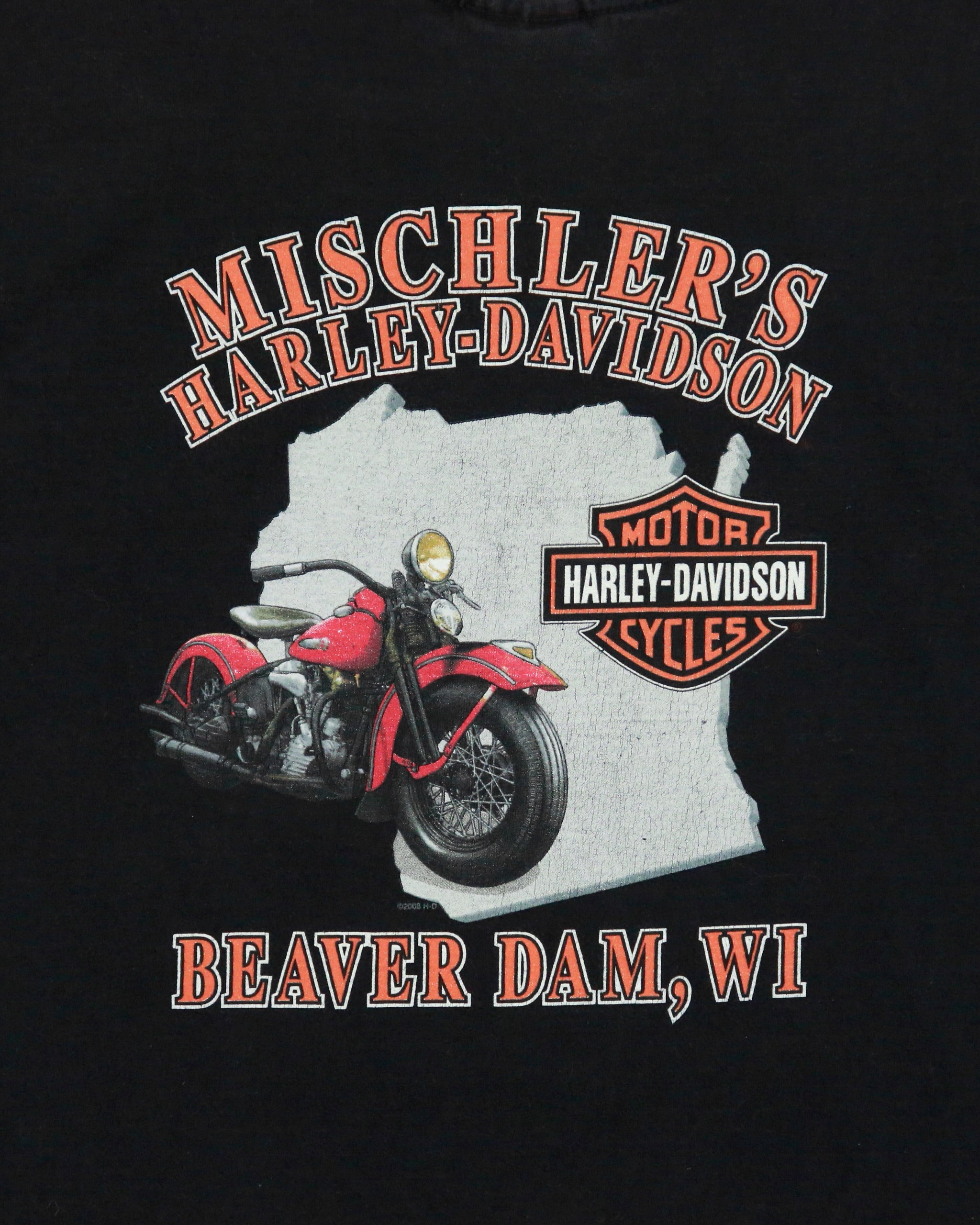 Vintage 2008 Y2K Harley Davidson Mischler's Beaver Dam Heavyweight Made In USA Crewneck T-Shirt - XL