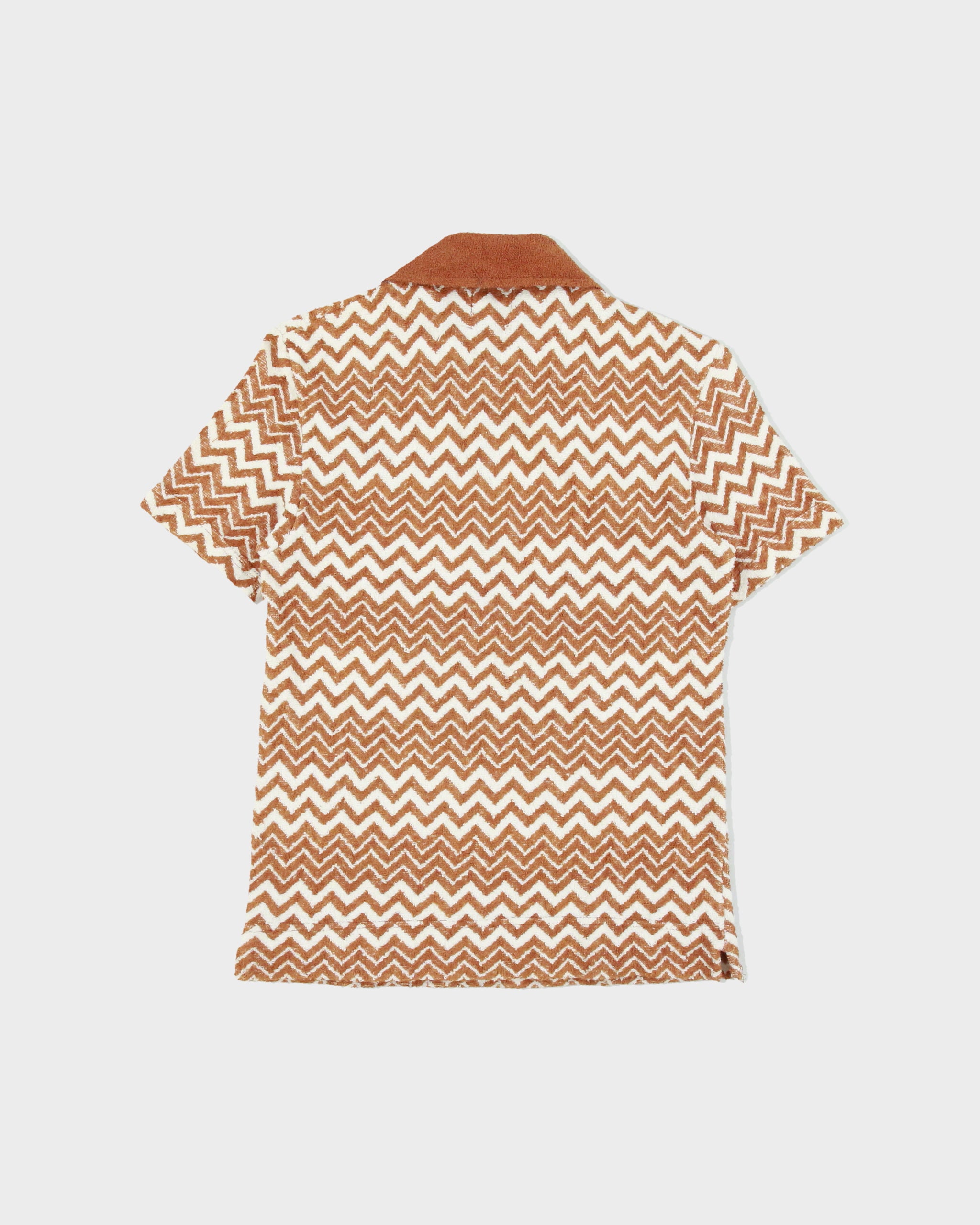 Vintage 1970s Triton California Zig Zag Towel-Knit Short Sleeve Zip Polo Shirt - S