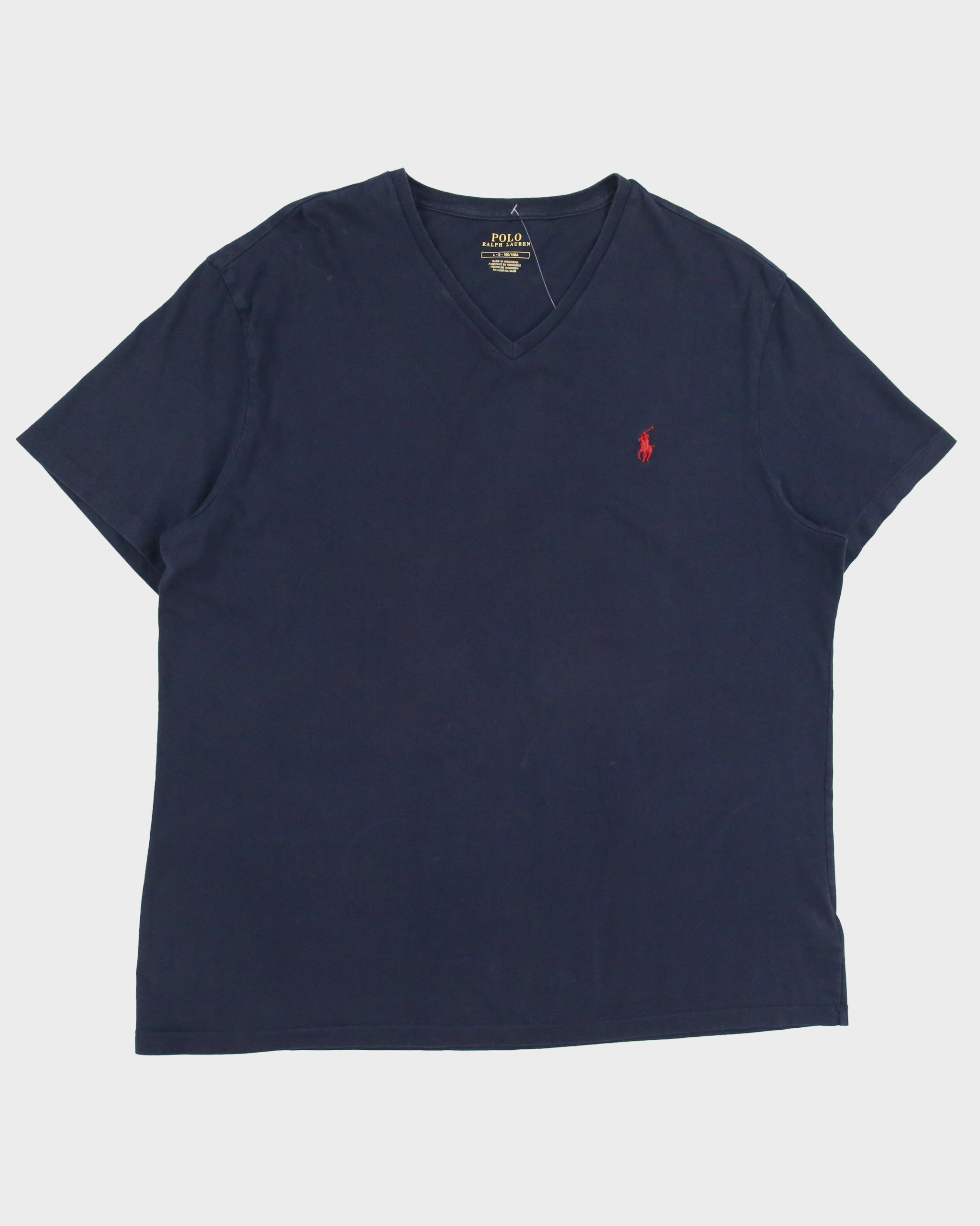 Vintage Polo Ralph Lauren Navy Heavyweight Single Stitch V-Neck T-Shirt - L