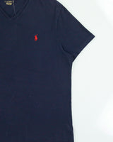 Vintage Polo Ralph Lauren Navy Heavyweight Single Stitch V-Neck T-Shirt - L