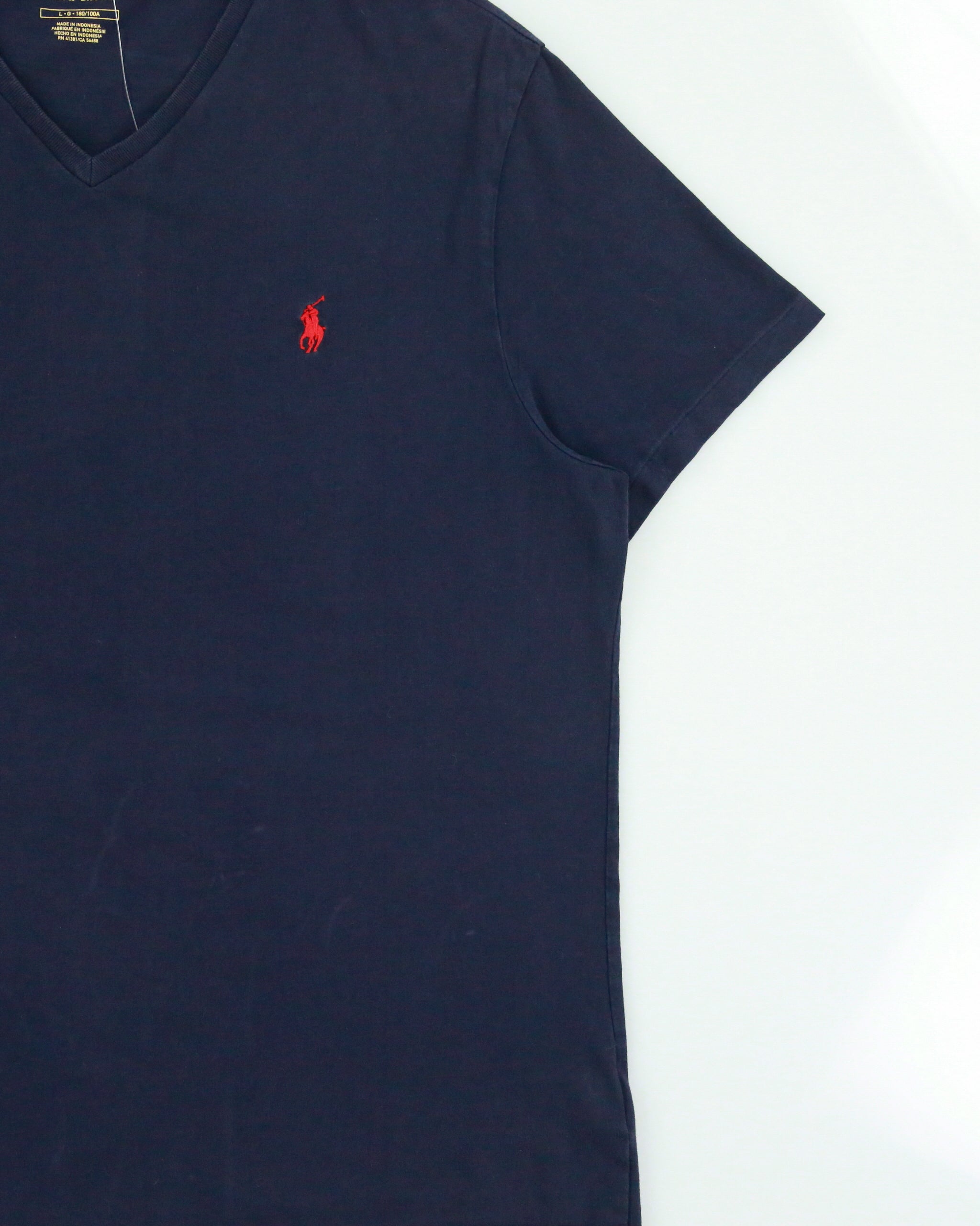 Vintage Polo Ralph Lauren Navy Heavyweight Single Stitch V-Neck T-Shirt - L