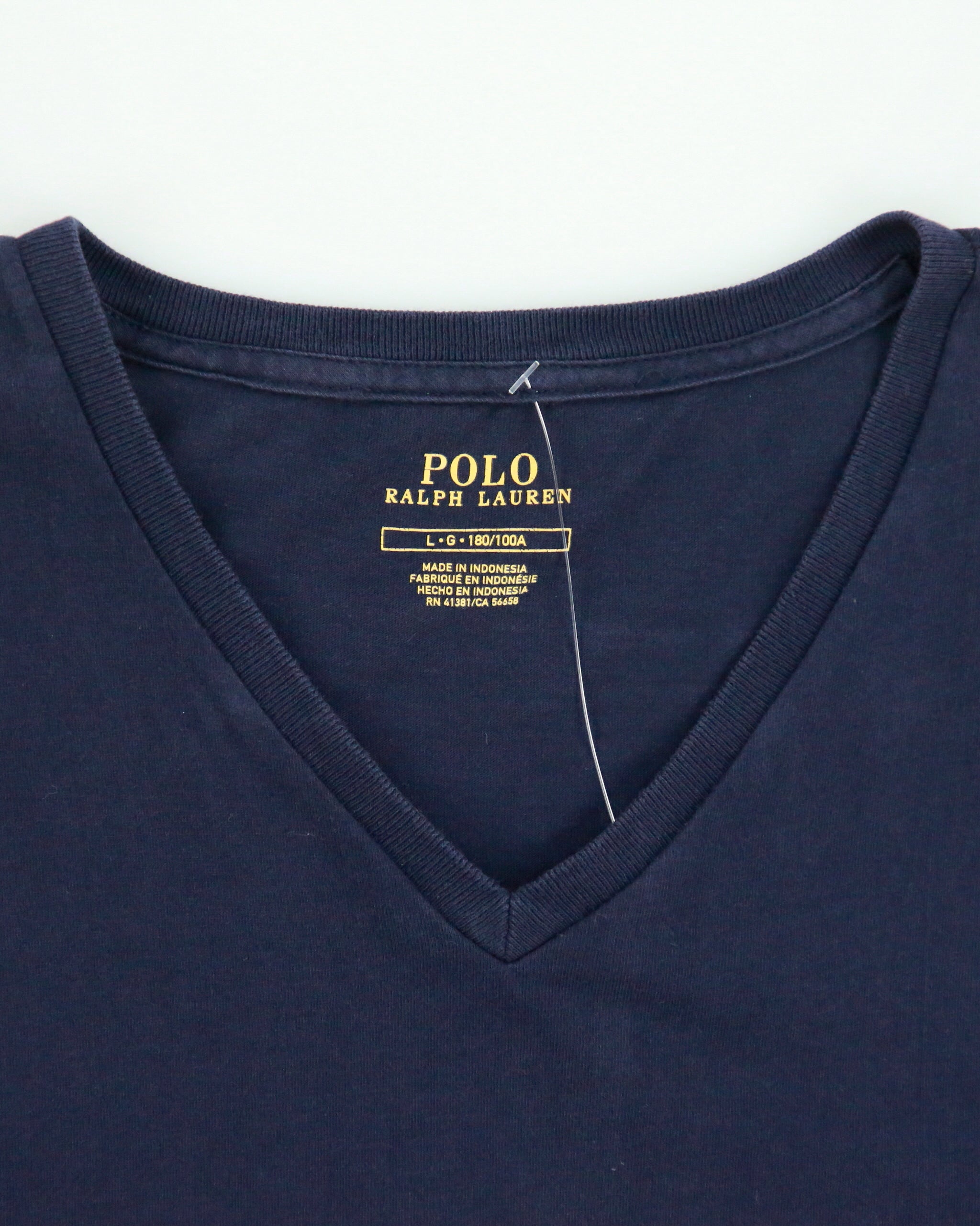Vintage Polo Ralph Lauren Navy Heavyweight Single Stitch V-Neck T-Shirt - L