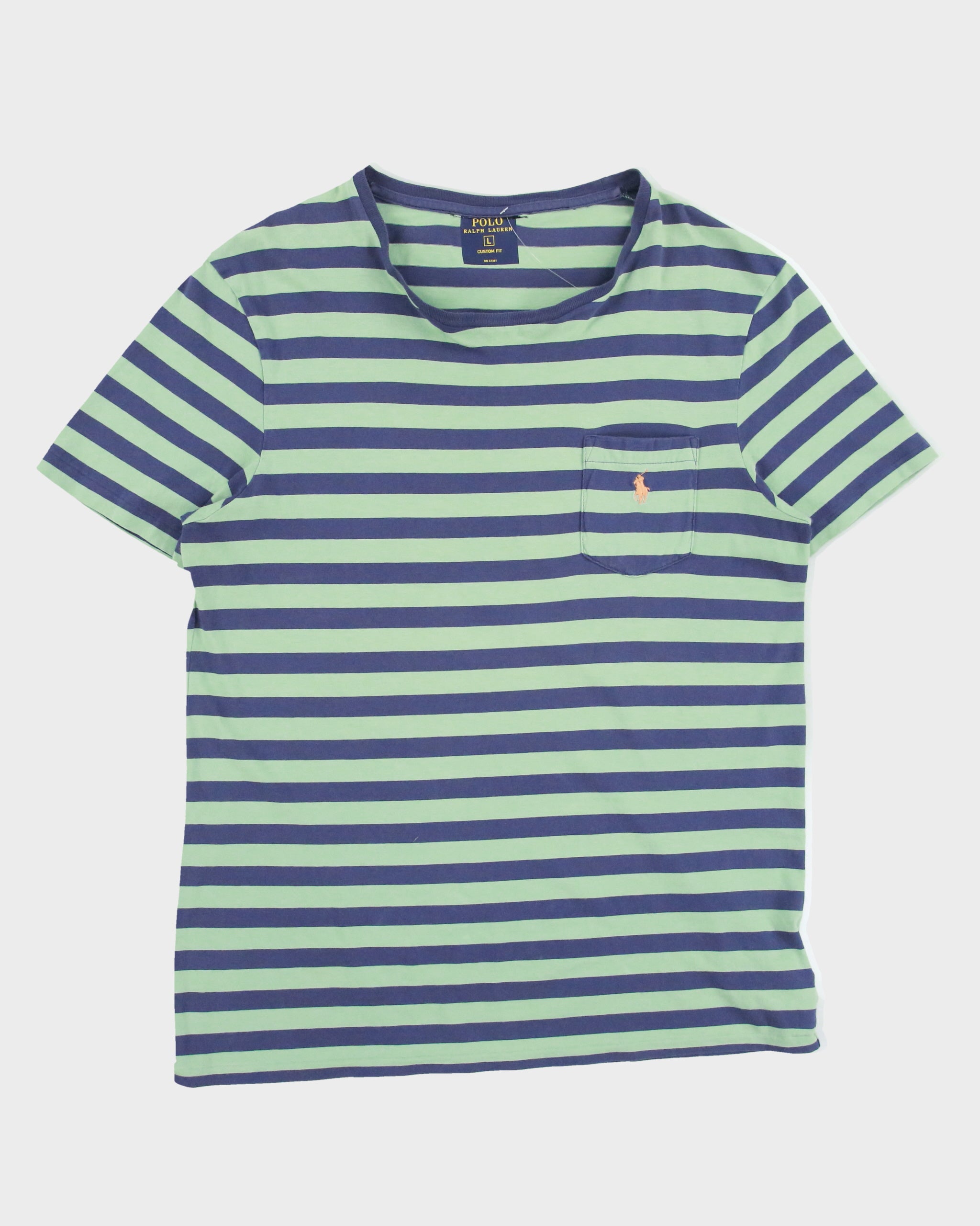 Vintage Polo Ralph Lauren Striped Single Stitch Crewneck Pocket T-Shirt - L