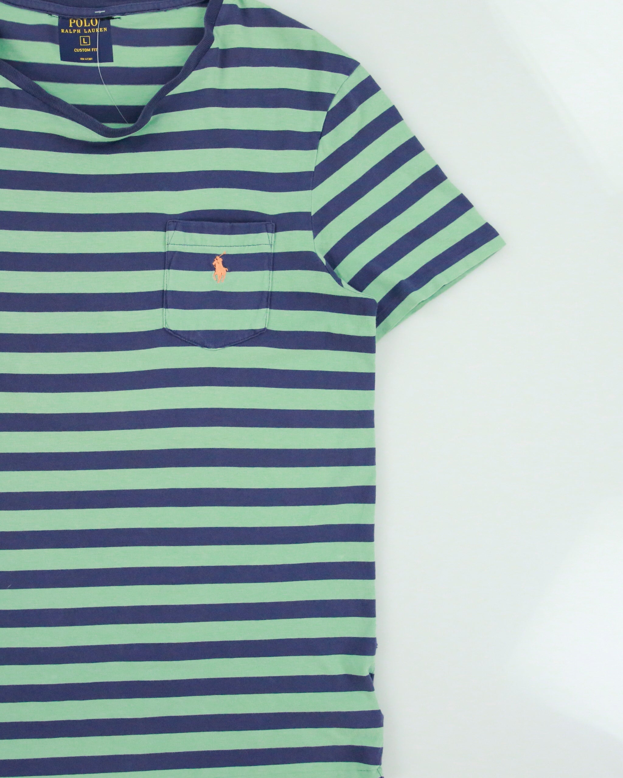 Vintage Polo Ralph Lauren Striped Single Stitch Crewneck Pocket T-Shirt - L