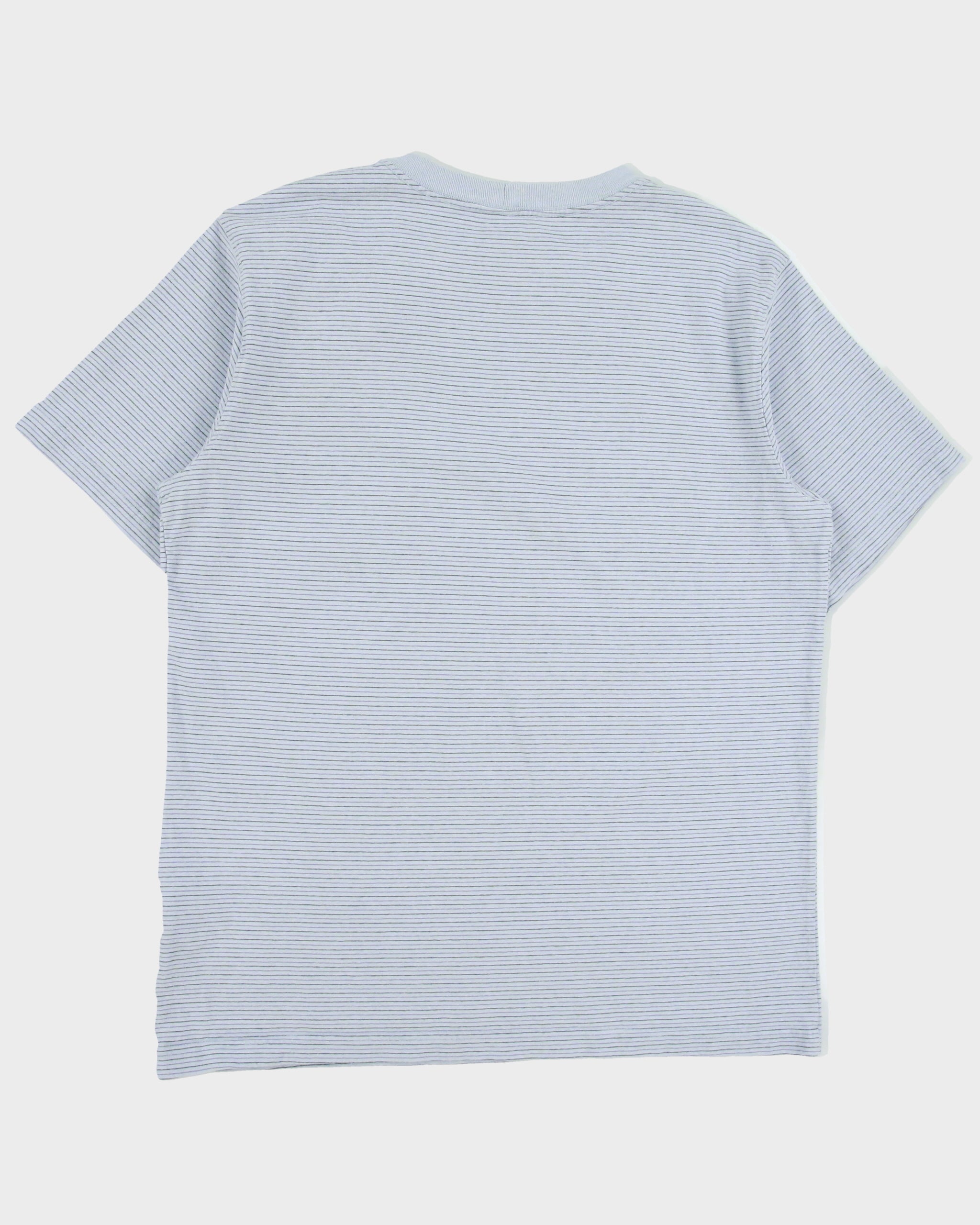 Vintage Carhartt Baby Blue Heavyweight Striped Relaxed Fit Crewneck Pocket T-Shirt - M