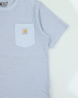 Vintage Carhartt Baby Blue Heavyweight Striped Relaxed Fit Crewneck Pocket T-Shirt - M