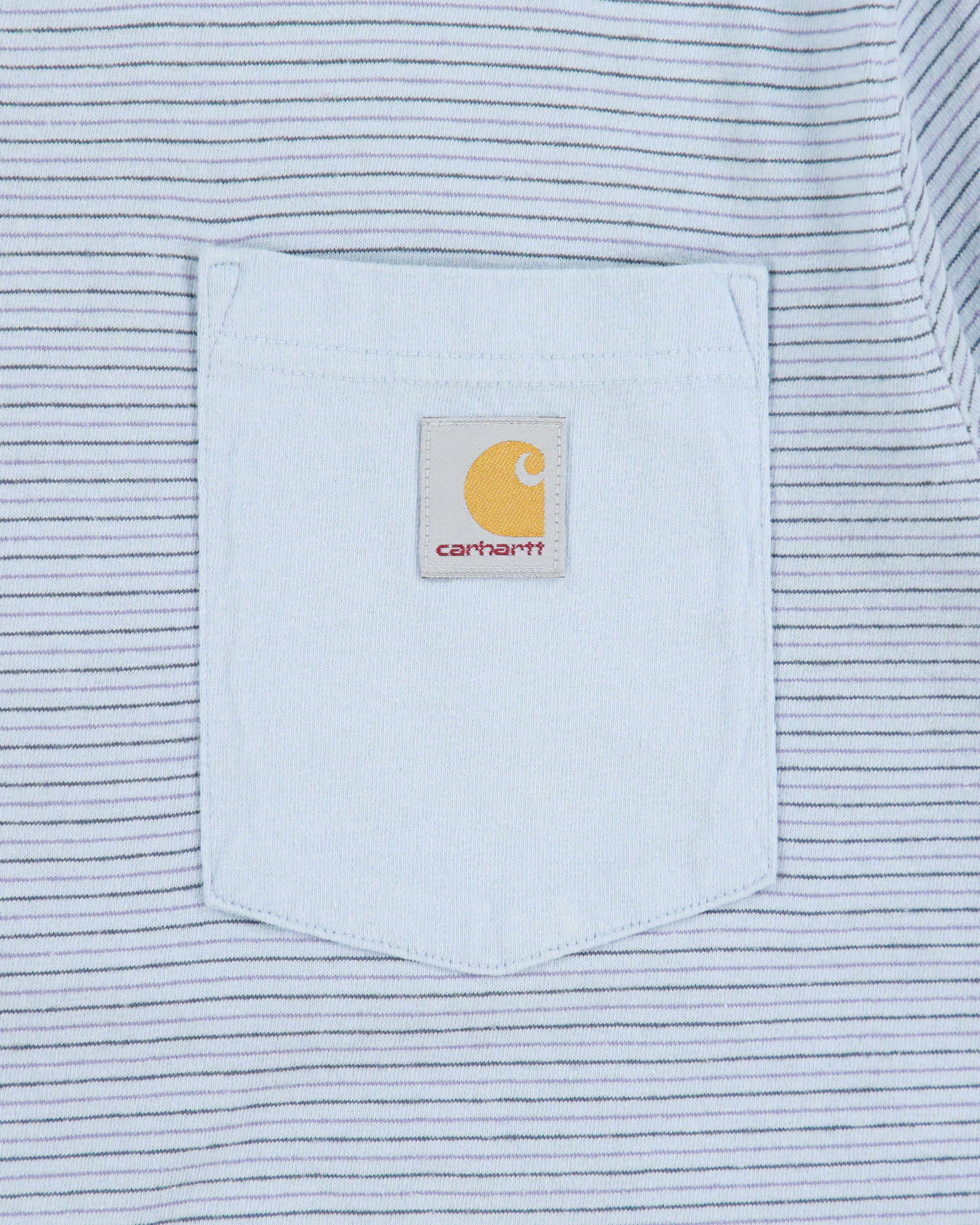 Vintage Carhartt Baby Blue Heavyweight Striped Relaxed Fit Crewneck Pocket T-Shirt - M