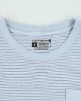 Vintage Carhartt Baby Blue Heavyweight Striped Relaxed Fit Crewneck Pocket T-Shirt - M