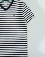 Vintage Y2K 00s Lacoste Striped Croc Pique V-Neck T-Shirt - L