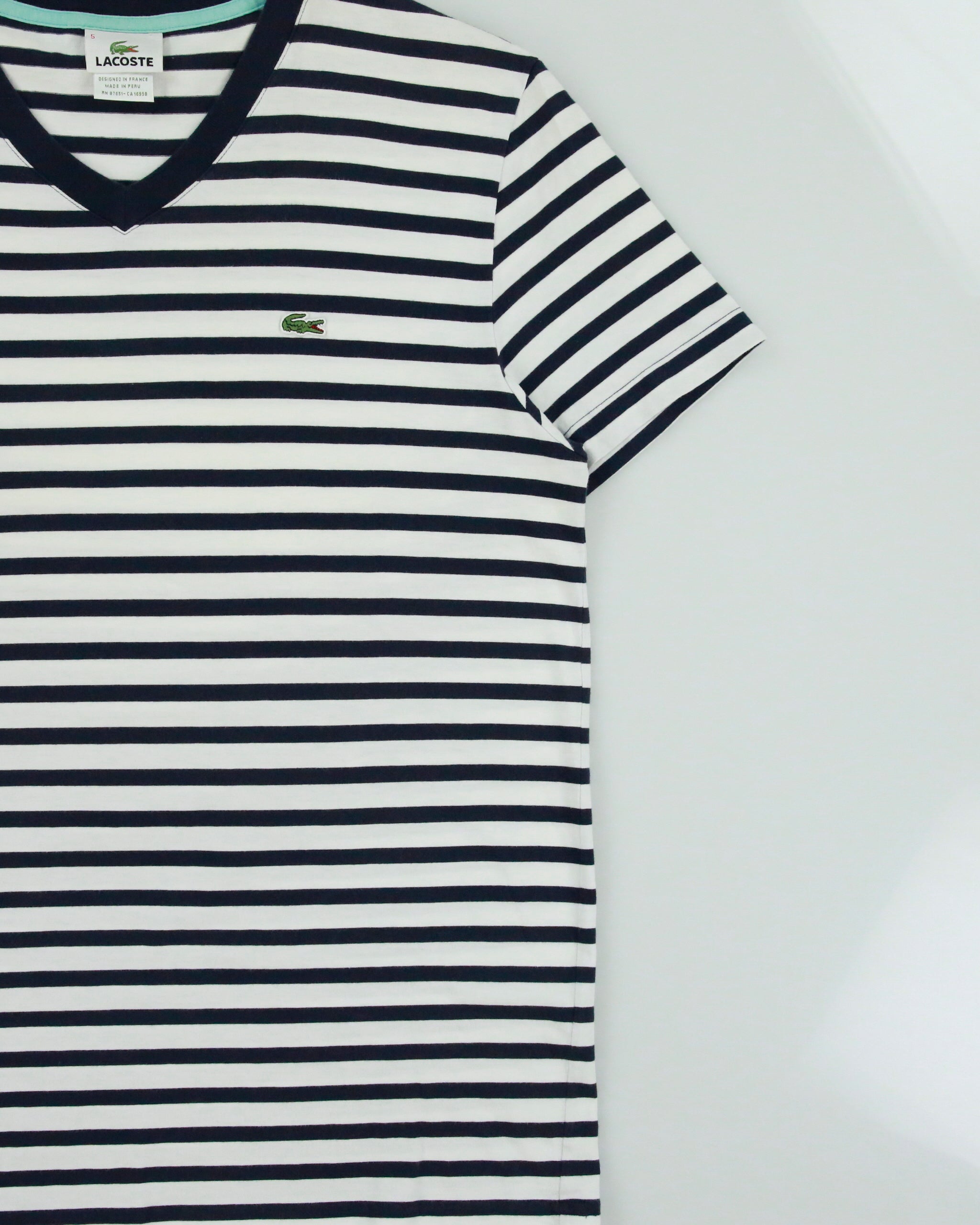 Vintage Y2K 00s Lacoste Striped Croc Pique V-Neck T-Shirt - L