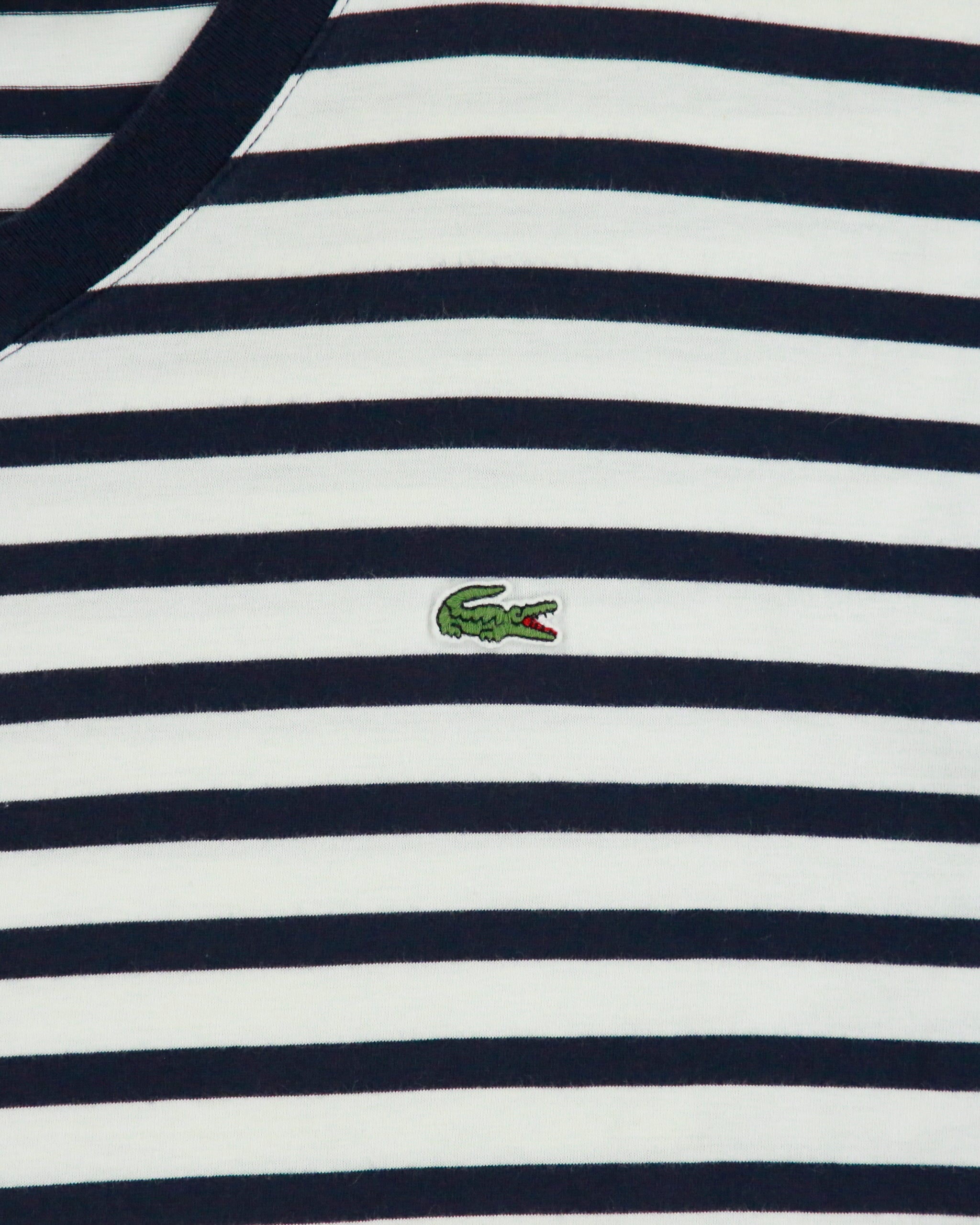 Vintage Y2K 00s Lacoste Striped Croc Pique V-Neck T-Shirt - L
