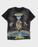 Vintage Christian Audigier Rhinestone Embellished MCMLVIII AOP Made In USA Crewneck T-Shirt - M