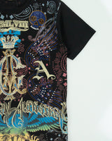 Vintage Christian Audigier Rhinestone Embellished MCMLVIII AOP Made In USA Crewneck T-Shirt - M