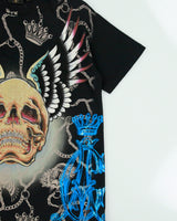 Vintage Christian Audigier Rhinestone Embellished Skull Wings AOP Made In USA Crewneck T-Shirt - XL