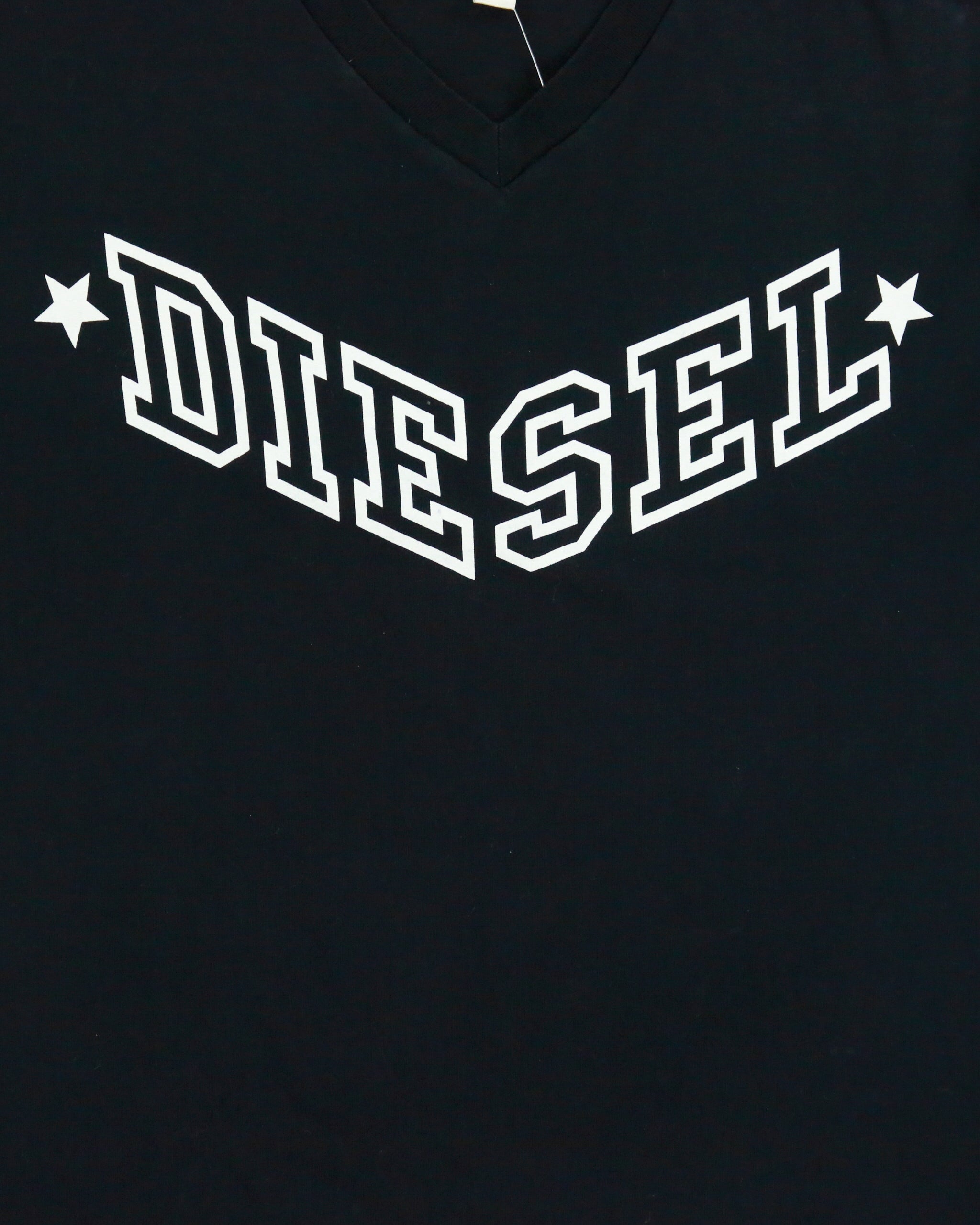 Vintage Diesel Star Spell Out Fitted V-Neck Logo T-Shirt - XL
