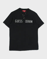 Vintage Y2K 00s Guess Denim Heavyweight Puff Print Layered Henley T-Shirt - S