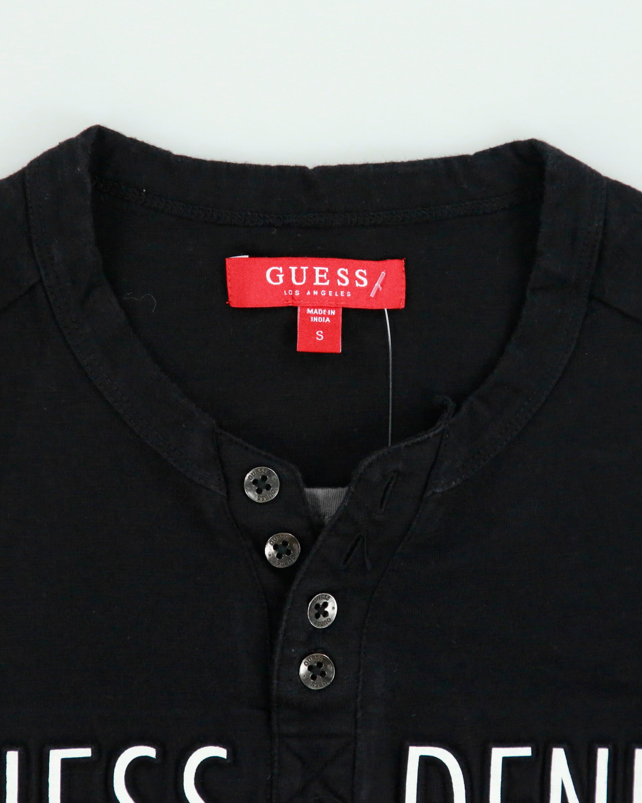 Vintage Y2K 00s Guess Denim Heavyweight Puff Print Layered Henley T-Shirt - S
