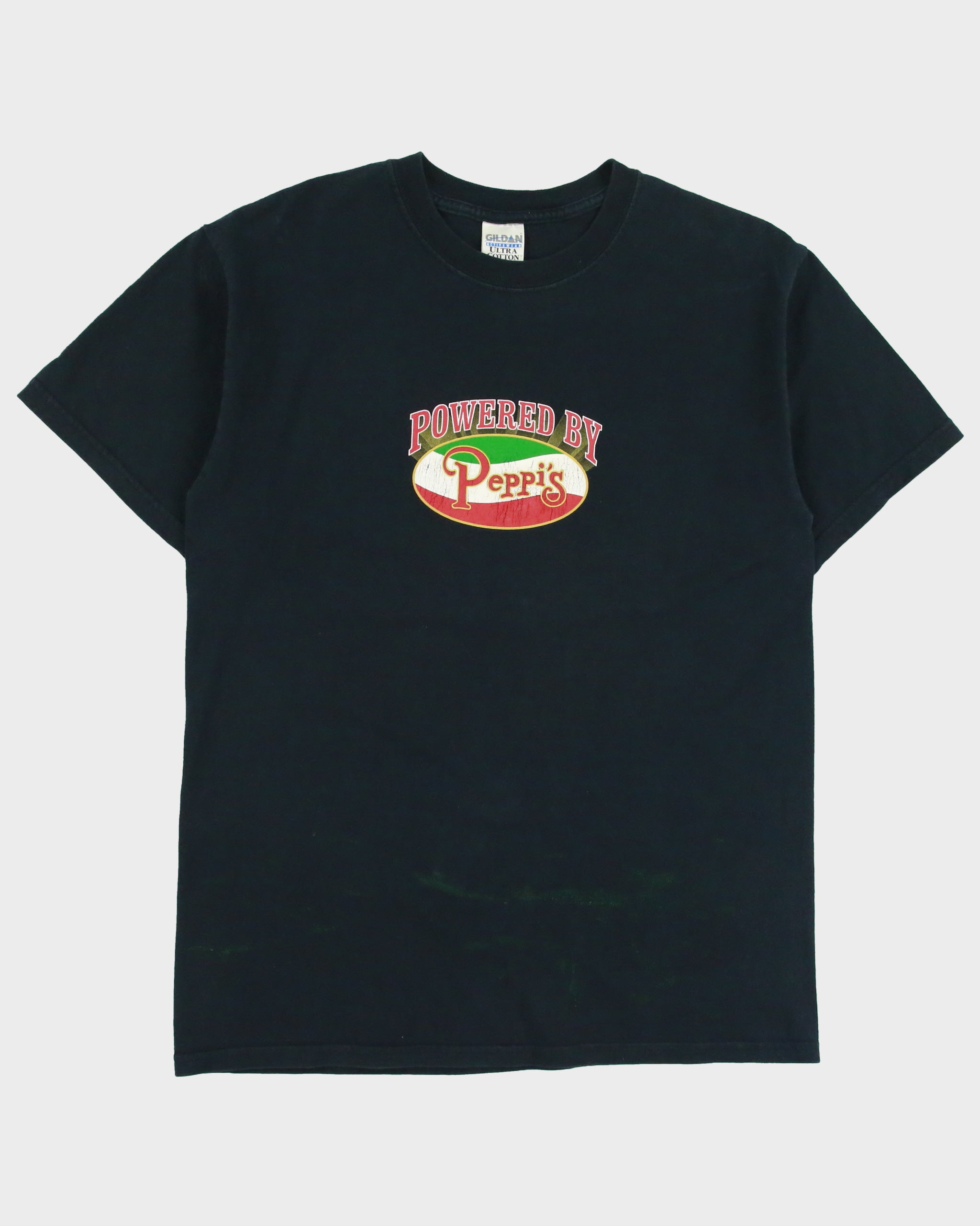 Vintage 2001 Y2K Peppi's Italian Fuel B.C Heavyweight Distressed Gildan Ultra Crewneck T-Shirt - M