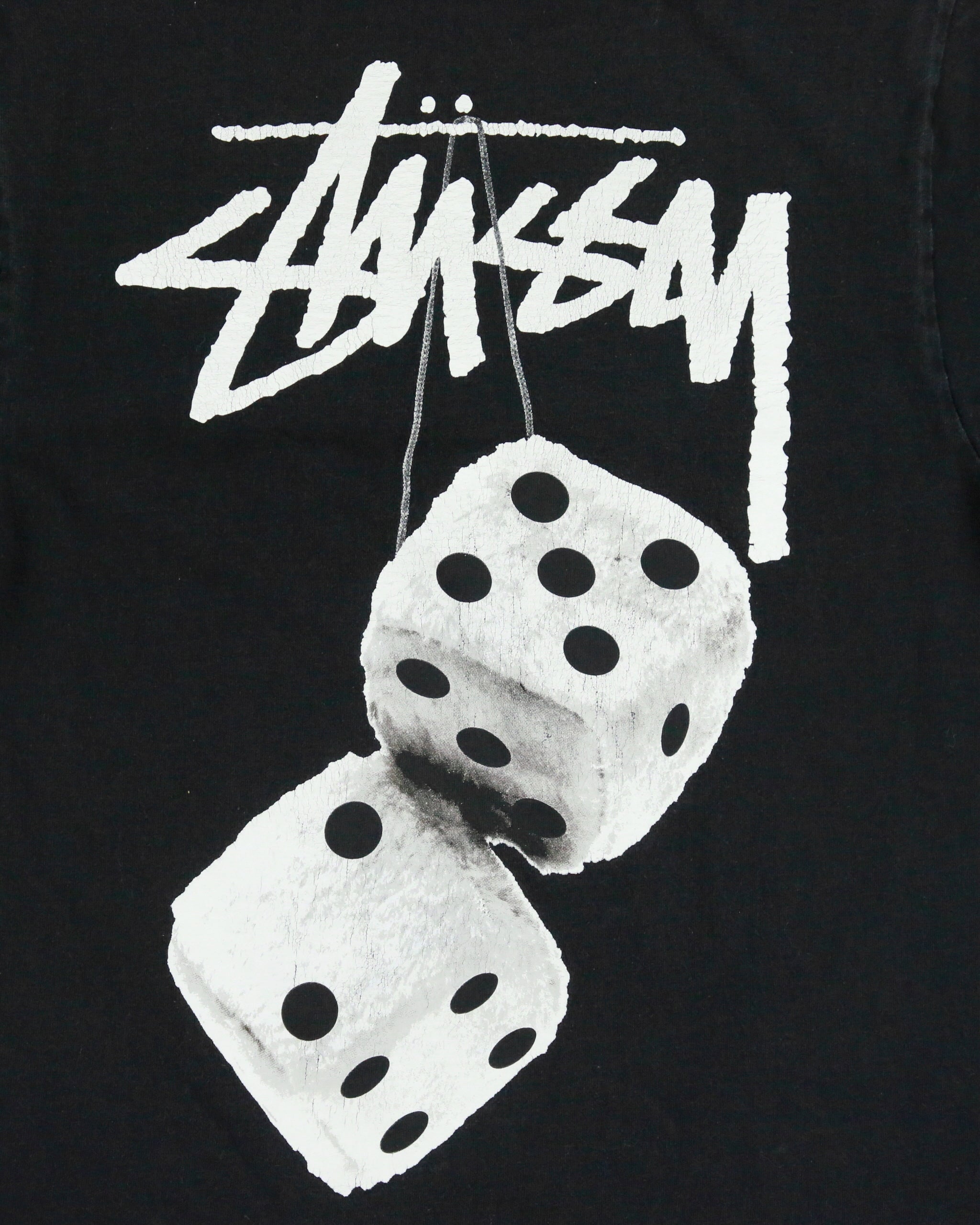 Vintage Stussy Heavyweight Fuzzy Dice Crewneck T-Shirt - S