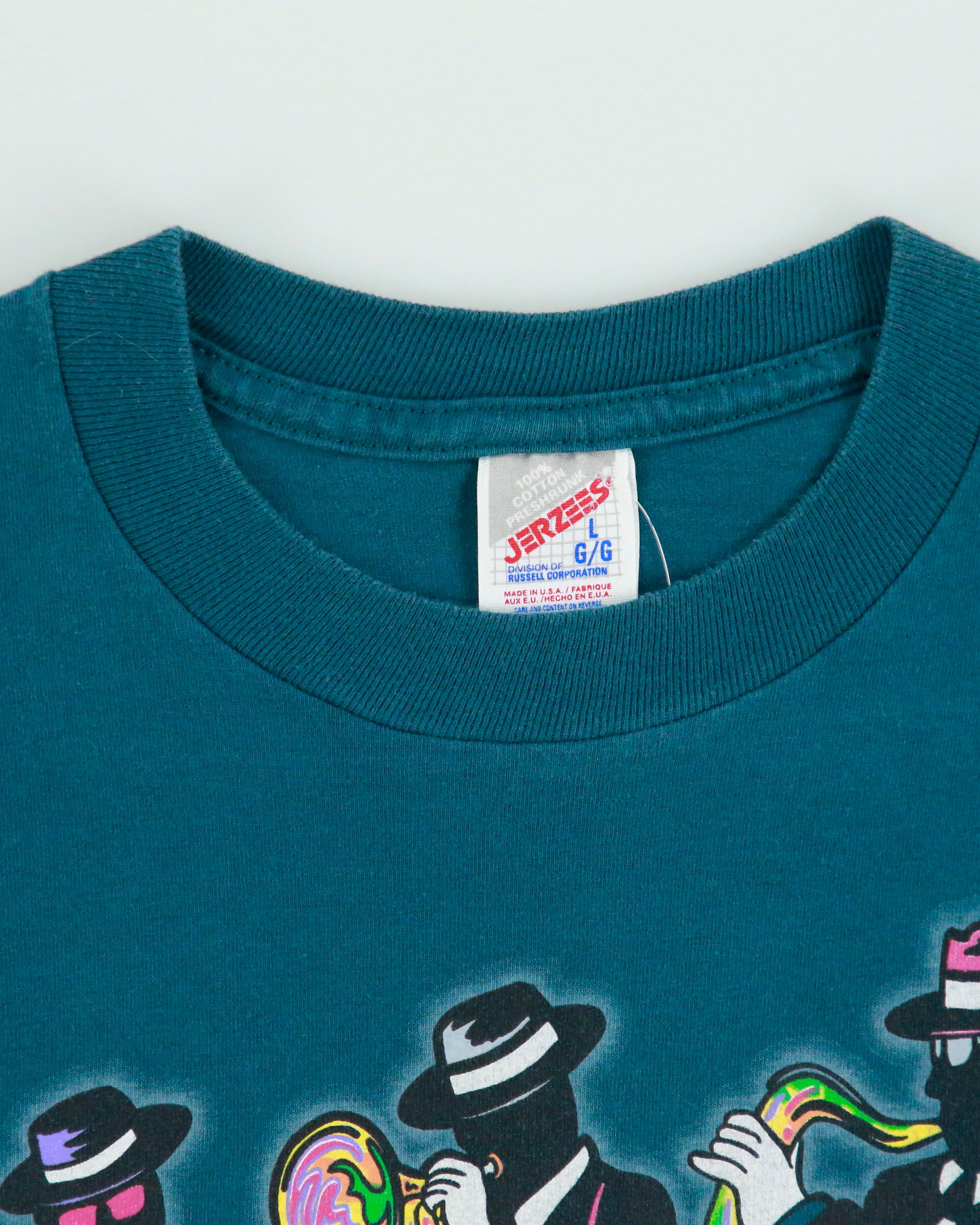 Vintage 1990s New Orleans Jazz Teal Heavyweight Jerzees Made In USA Crewneck T-Shirt - L