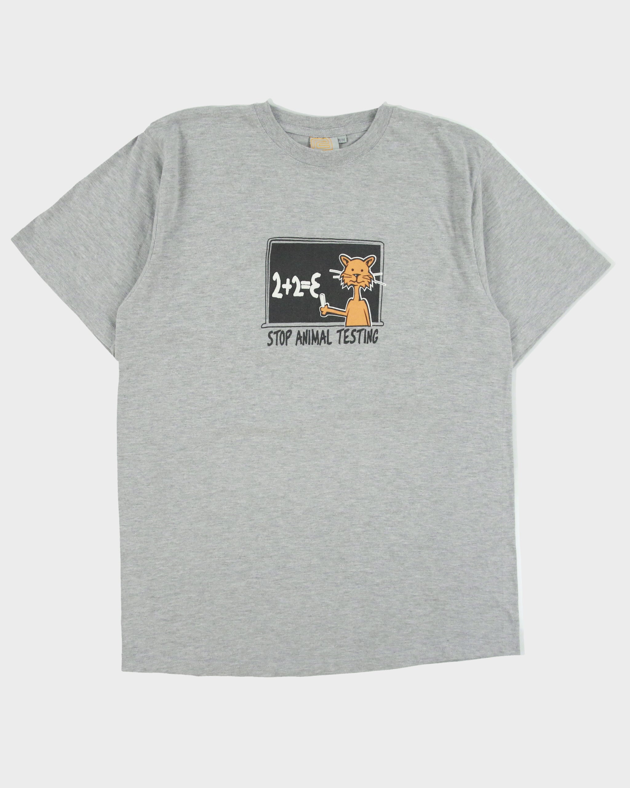 Vintage 1990s Rindy River Grey Marl Heavyweight 'Stop Animal Testing' Crewneck T-Shirt - M