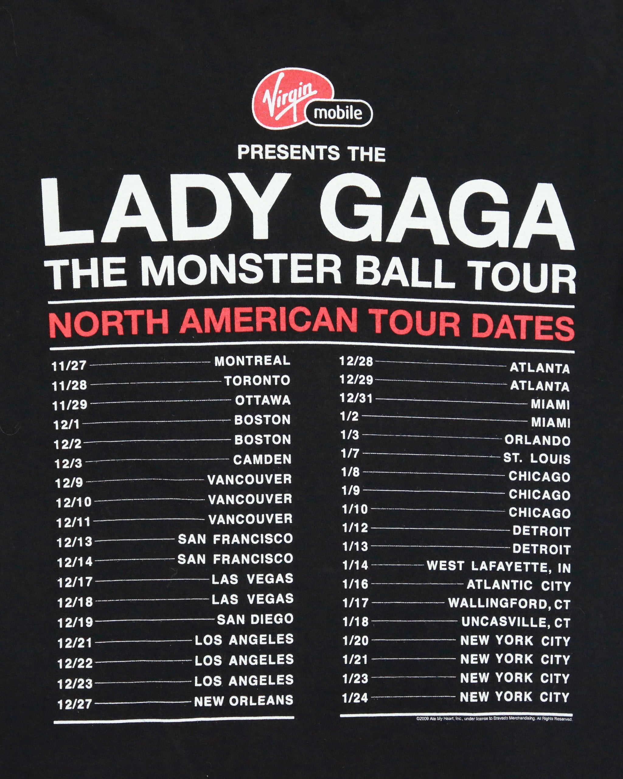 Vintage 2009 Y2K Lady Gaga Virgin Monster Ball North America Tour Heavyweight Hanes Crewneck T-Shirt - M