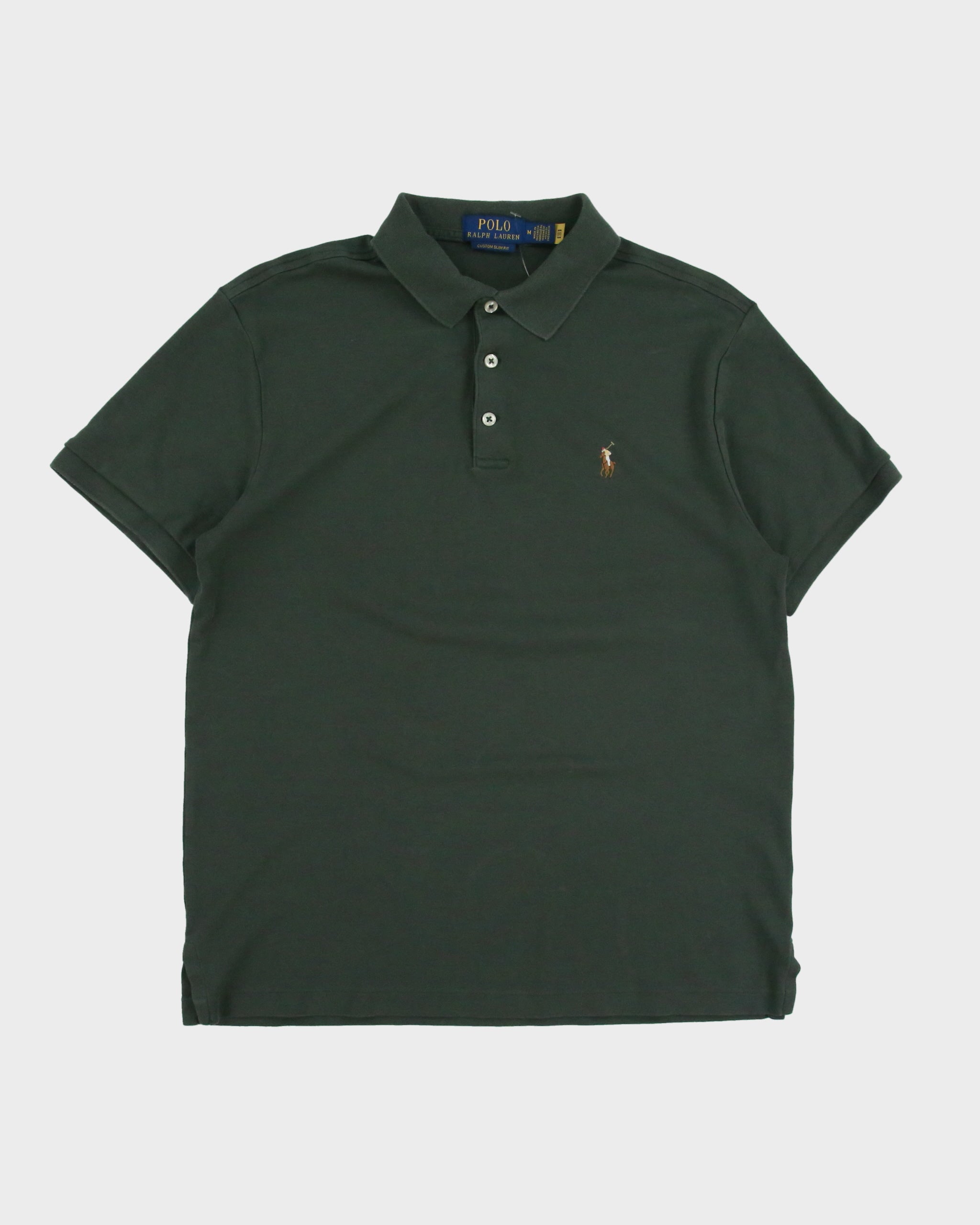 Vintage Polo Ralph Lauren Khaki Custom Slim Fit Short Sleeve Polo Shirt - M