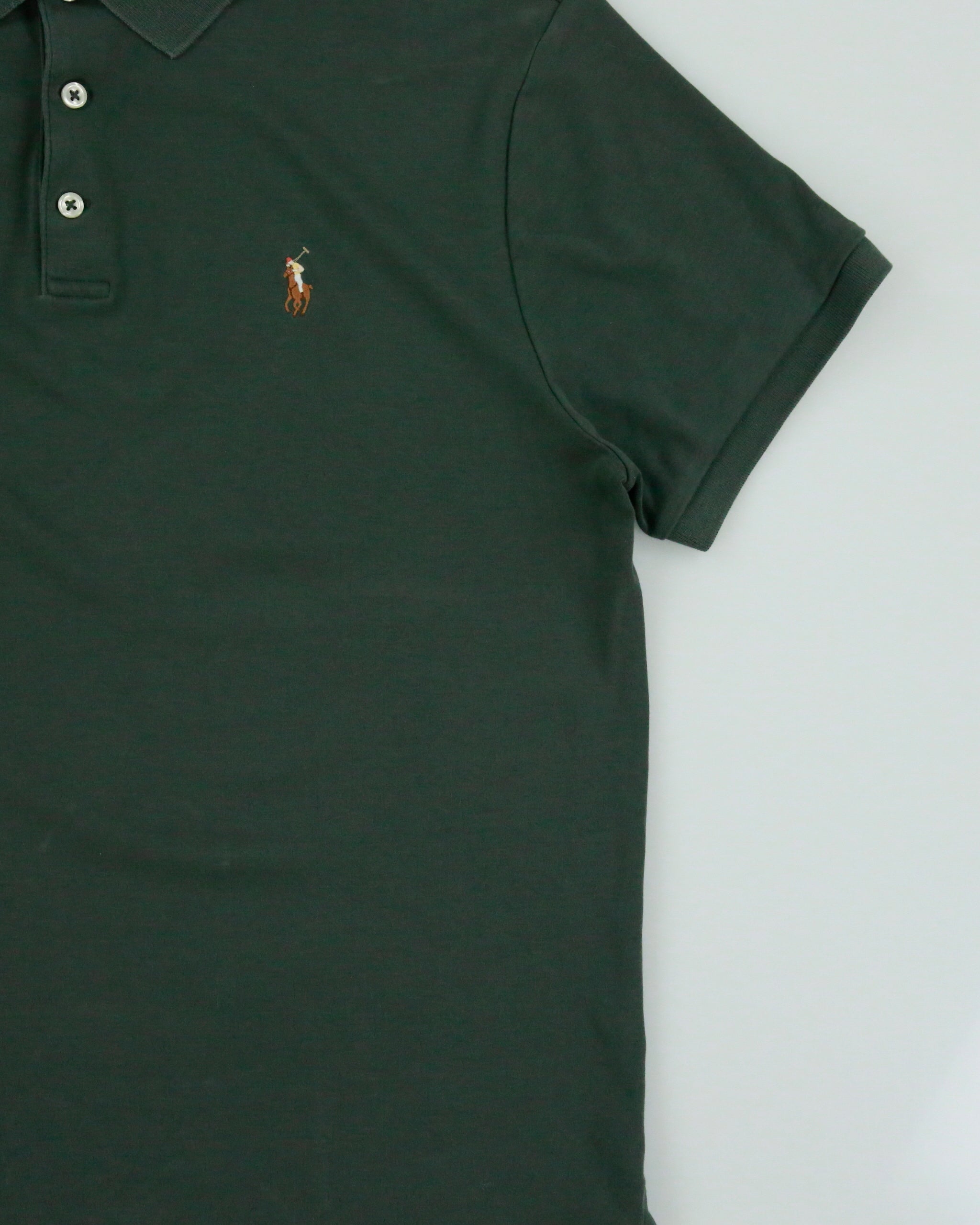 Vintage Polo Ralph Lauren Khaki Custom Slim Fit Short Sleeve Polo Shirt - M