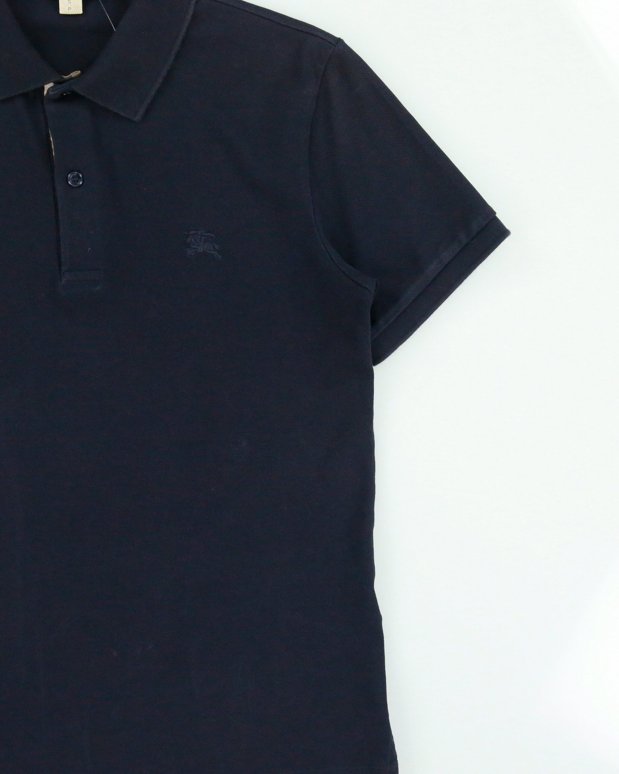 Vintage Burberry Brit Navy Nova Check Placket Short Sleeve Polo Shirt - S