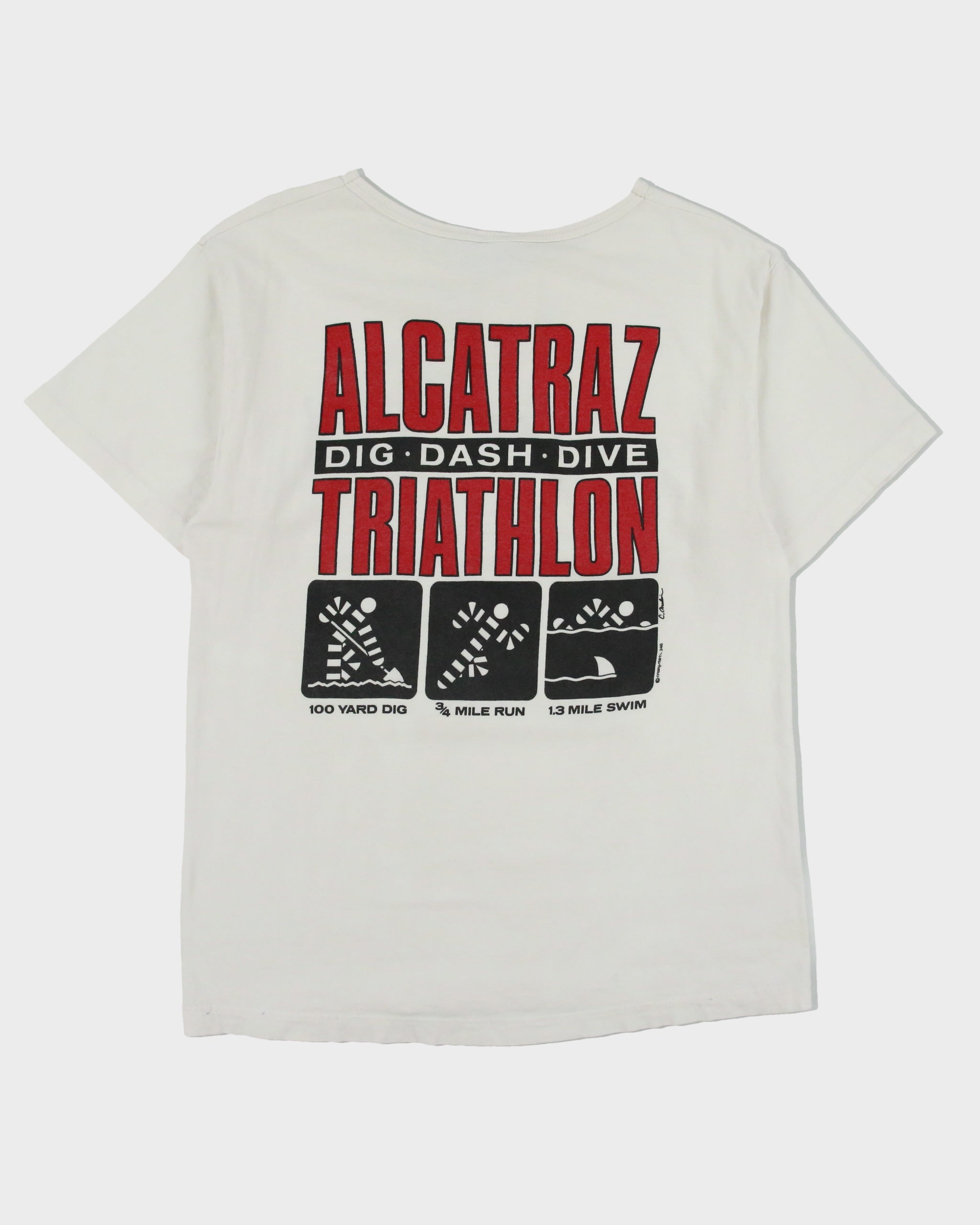 Vintage 1990s Crazy Shirts Alcatraz San Francisco Triathlon Heavyweight Made In USA Single Stitch Crewneck Henley T-Shirt - M