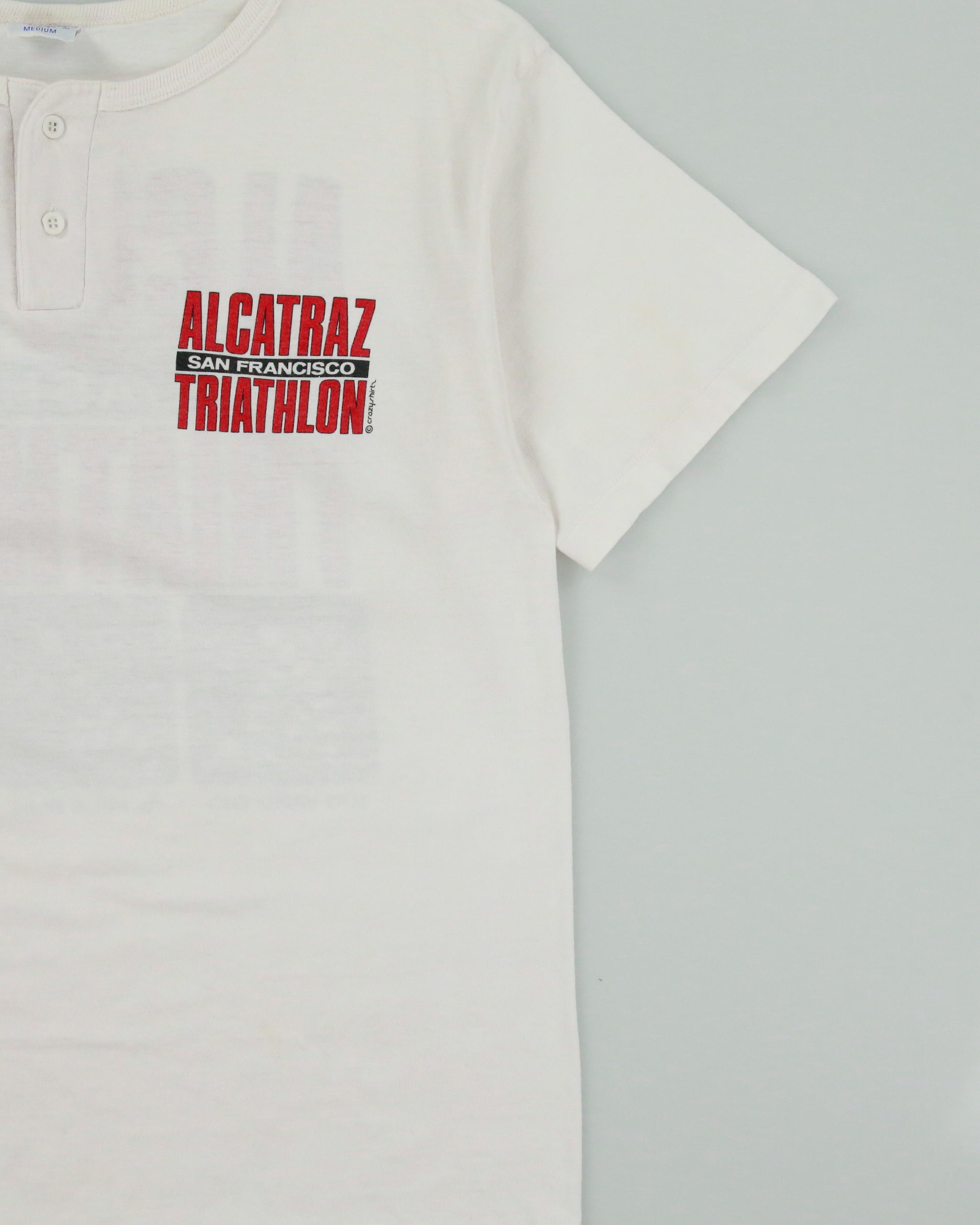 Vintage 1990s Crazy Shirts Alcatraz San Francisco Triathlon Heavyweight Made In USA Single Stitch Crewneck Henley T-Shirt - M