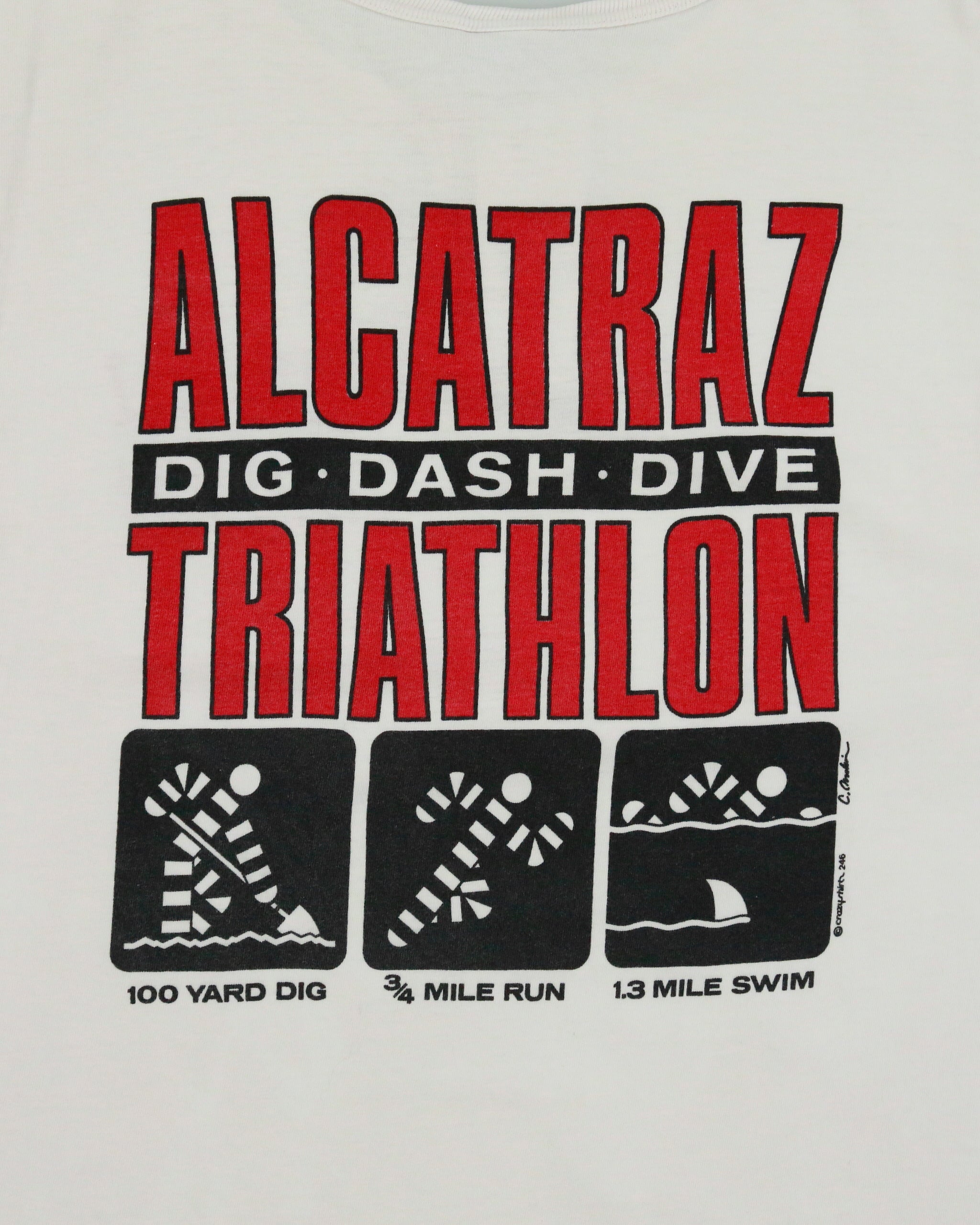 Vintage 1990s Crazy Shirts Alcatraz San Francisco Triathlon Heavyweight Made In USA Single Stitch Crewneck Henley T-Shirt - M