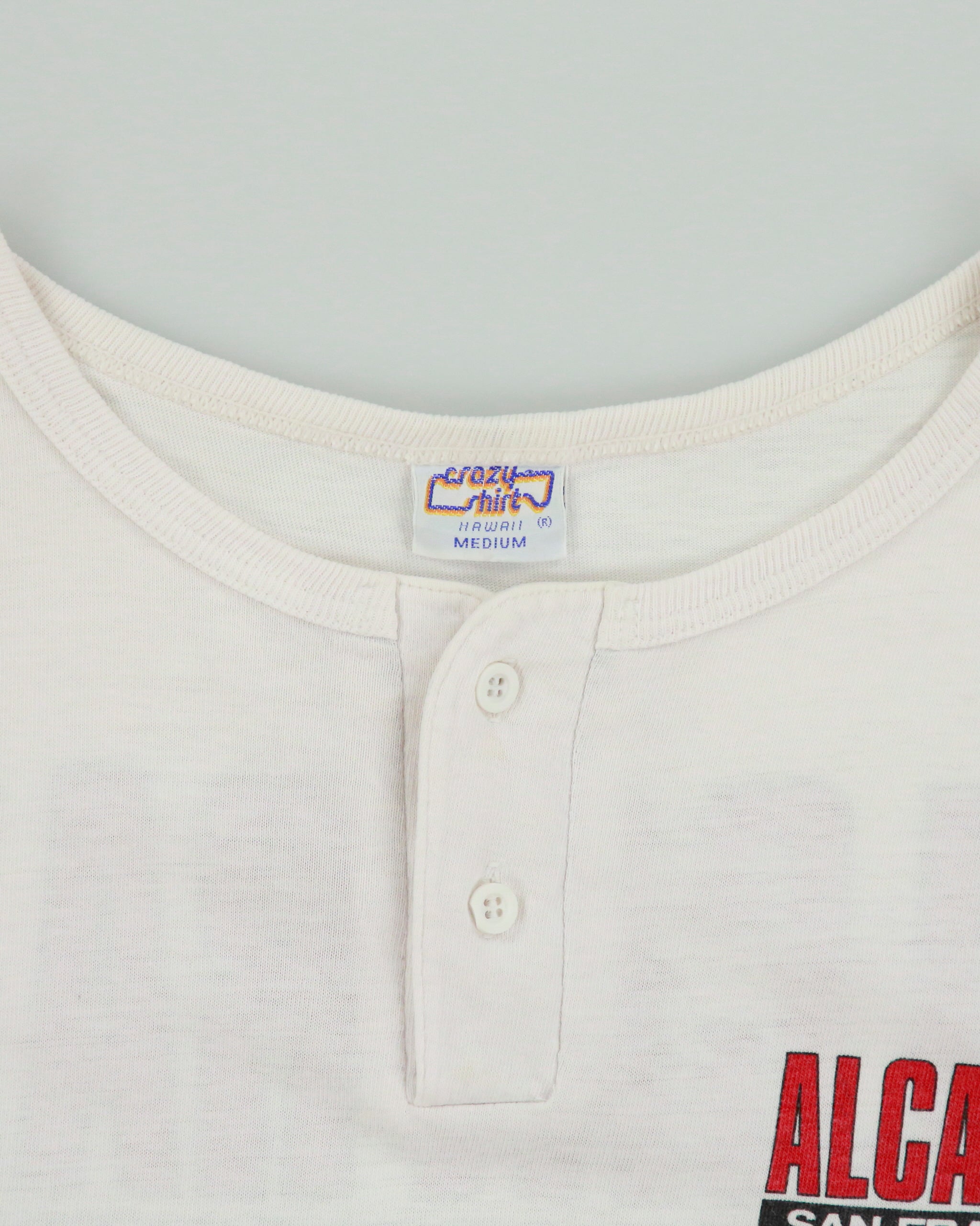 Vintage 1990s Crazy Shirts Alcatraz San Francisco Triathlon Heavyweight Made In USA Single Stitch Crewneck Henley T-Shirt - M