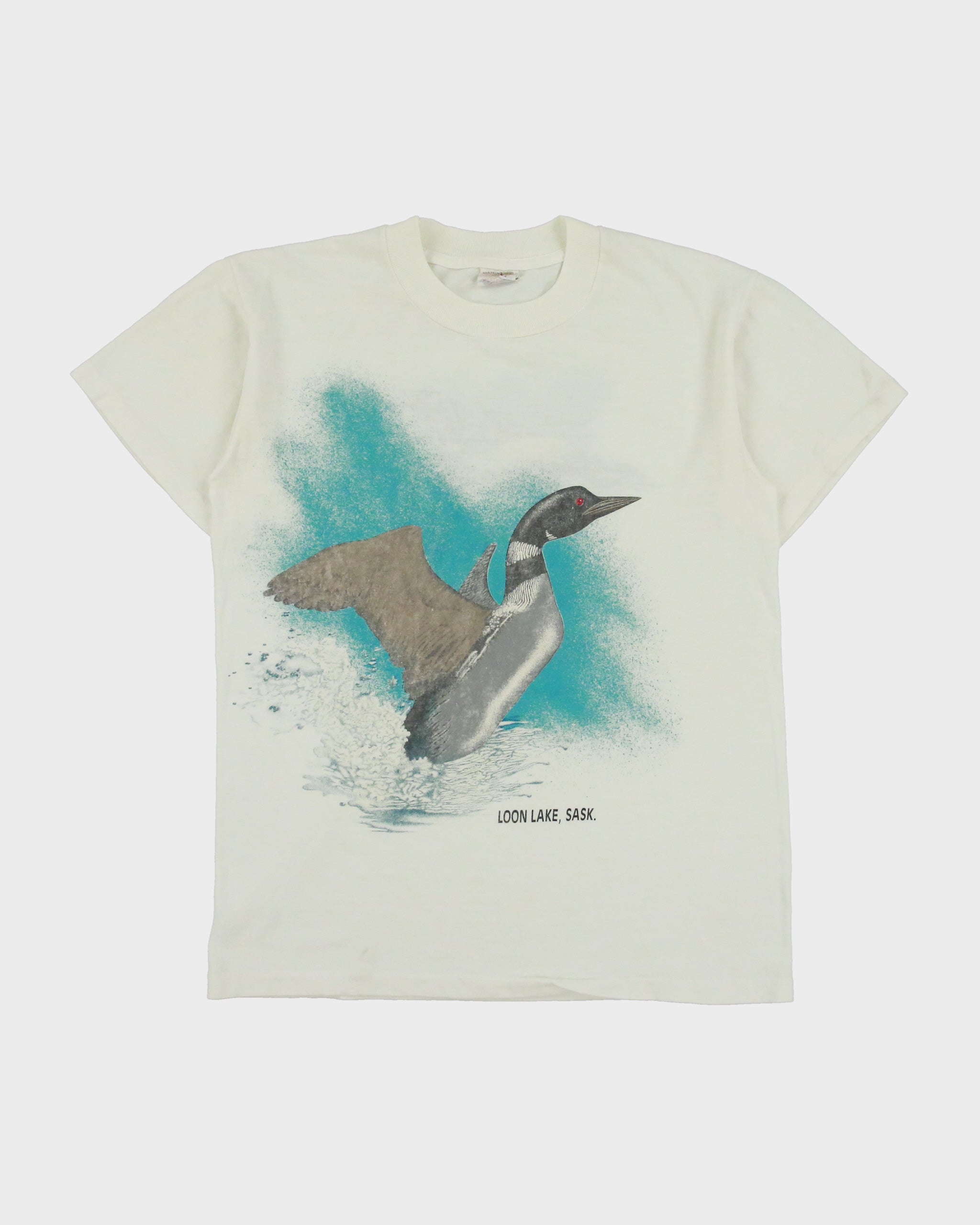 Vintage 1980s Harlequin Nature Graphics Loon Lake Single Stitch Made In Canada Crewneck T-Shirt - M