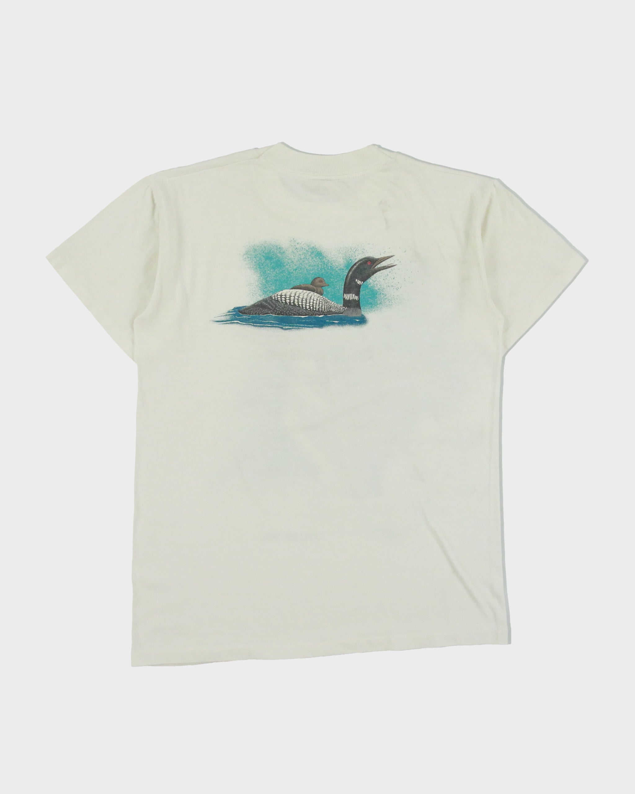 Vintage 1980s Harlequin Nature Graphics Loon Lake Single Stitch Made In Canada Crewneck T-Shirt - M