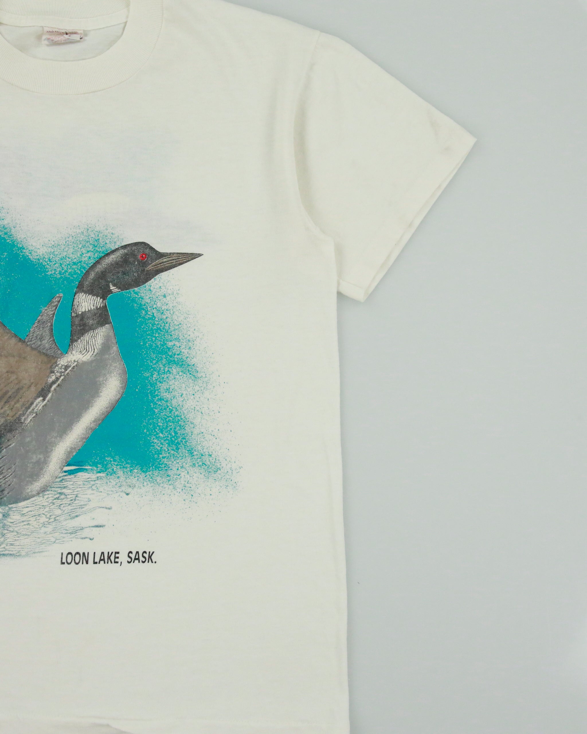 Vintage 1980s Harlequin Nature Graphics Loon Lake Single Stitch Made In Canada Crewneck T-Shirt - M