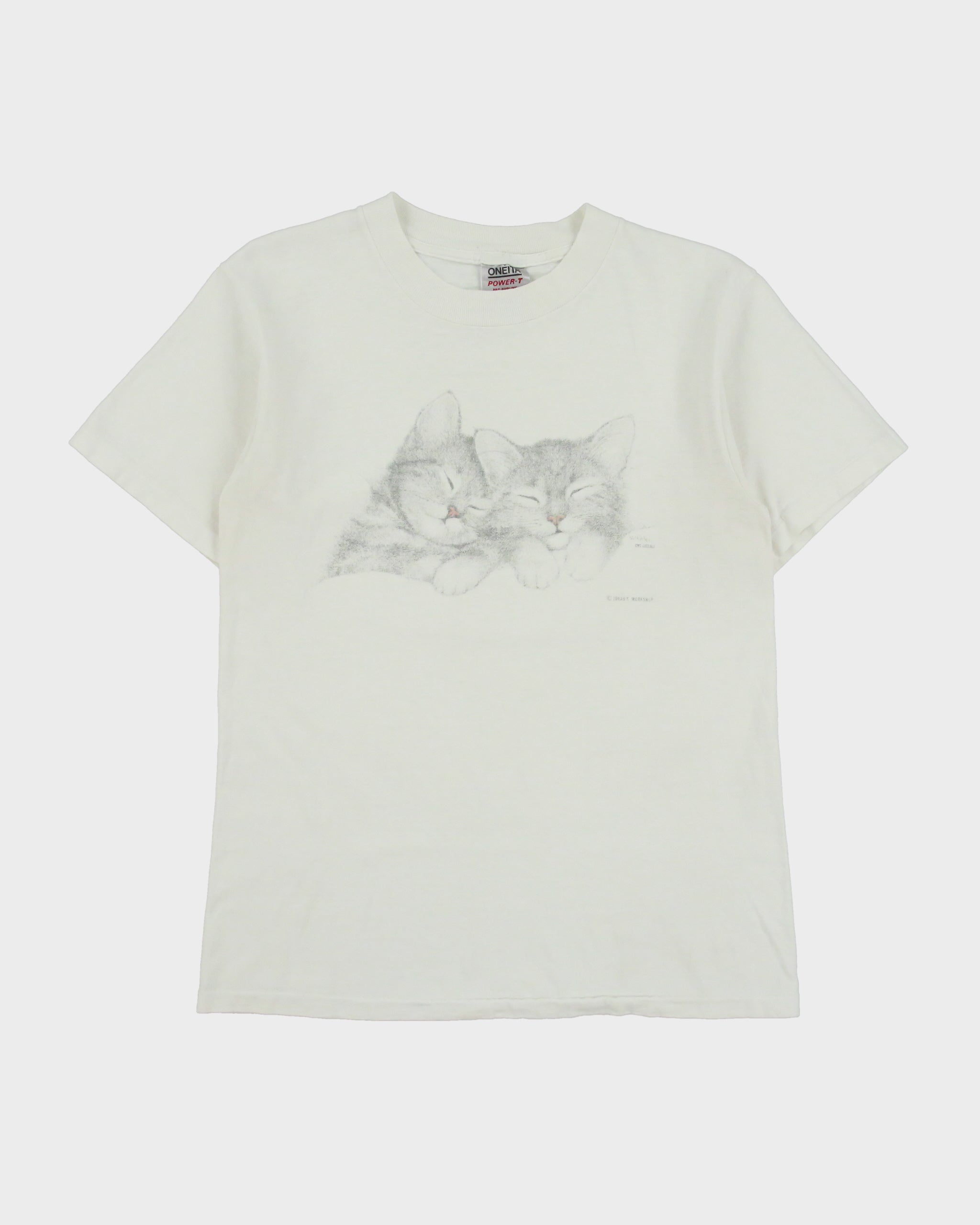 Vintage 1989 Jonar's Workship Kitties Heavyweight Single Stitch Made In USA Oneita Power-T Crewneck T-Shirt - M