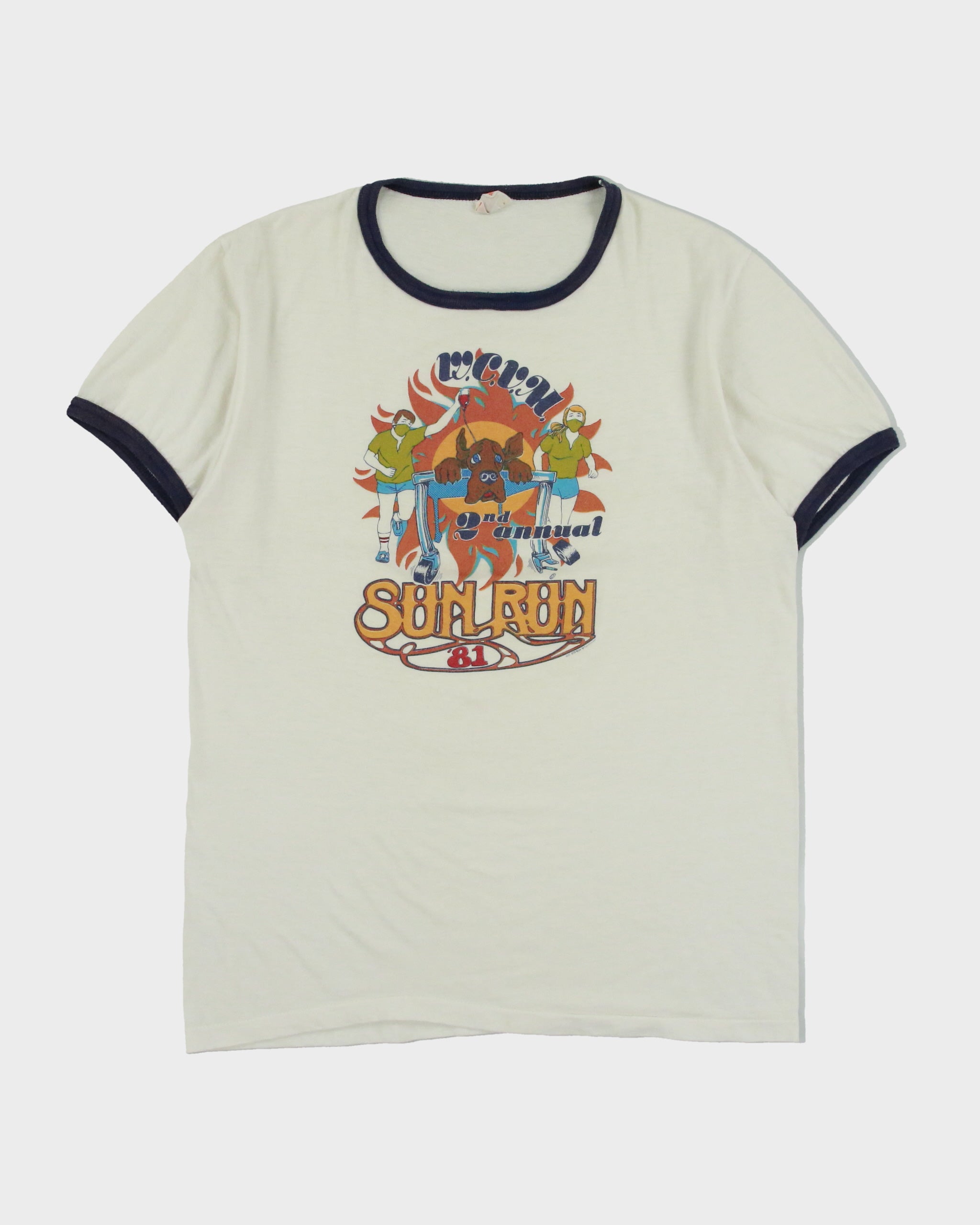 Vintage 1981 Vancouver Sun Run Single Stitch Made In Canada Crewneck Ringer T-Shirt - L