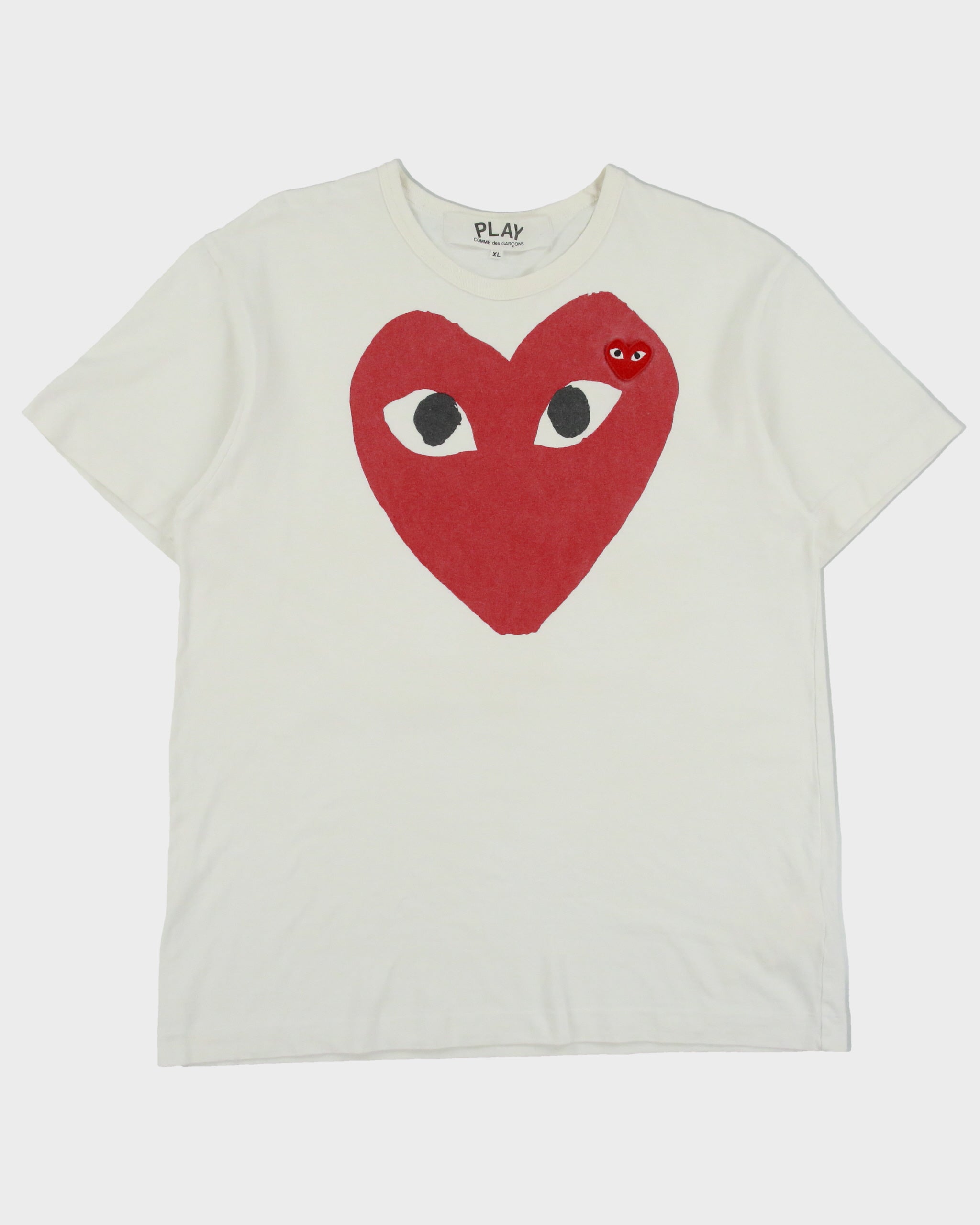 Comme des Garçons PLAY Heavyweight Double Heart Embroidered Single Stitch Crewneck T-Shirt - XL