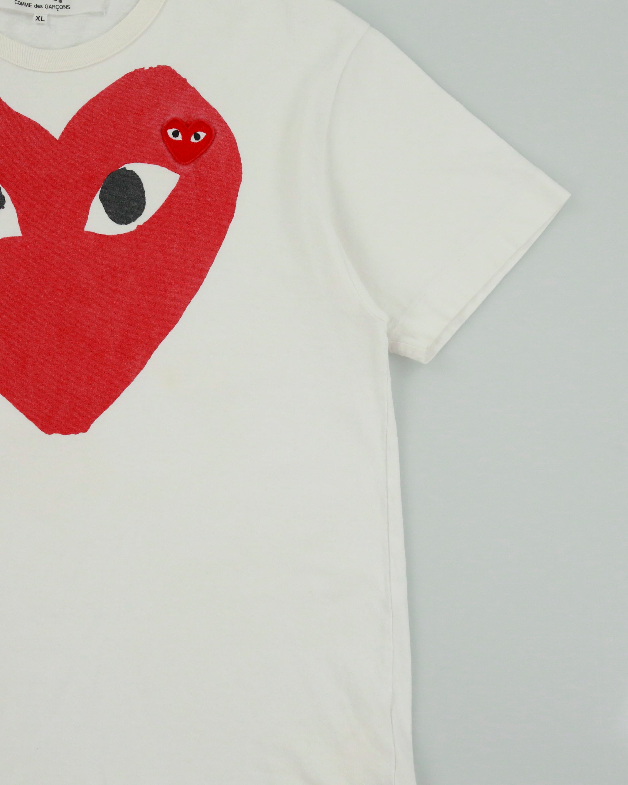 Comme des Garçons PLAY Heavyweight Double Heart Embroidered Single Stitch Crewneck T-Shirt - XL