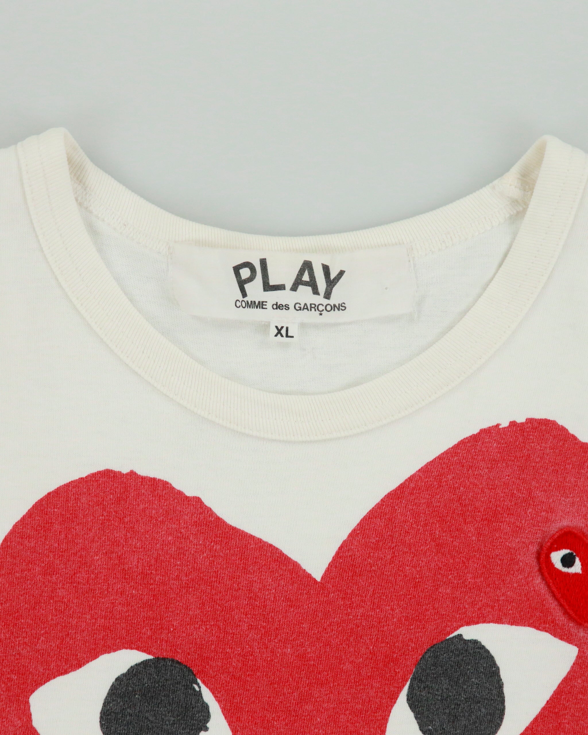 Comme des Garçons PLAY Heavyweight Double Heart Embroidered Single Stitch Crewneck T-Shirt - XL