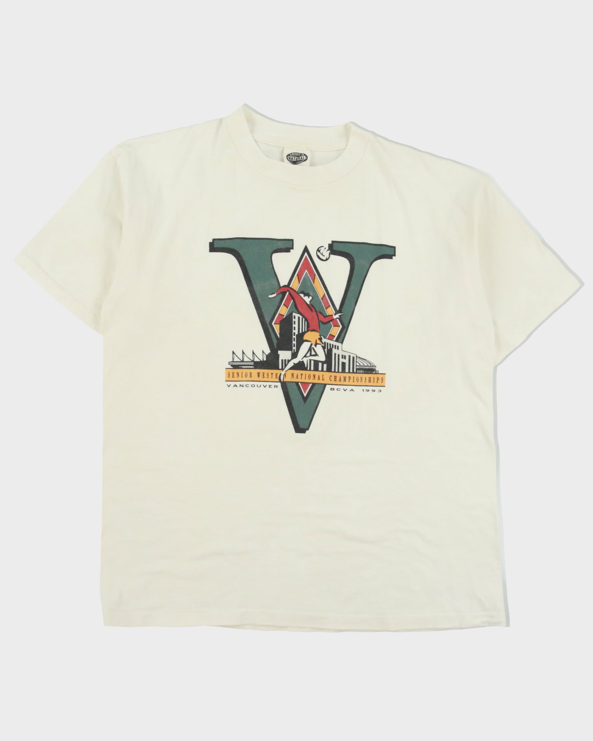 Vintage 1993 BCVA National Championships Heavyweight American Natural Single Stitch Made In USA Crewneck T-Shirt - XL