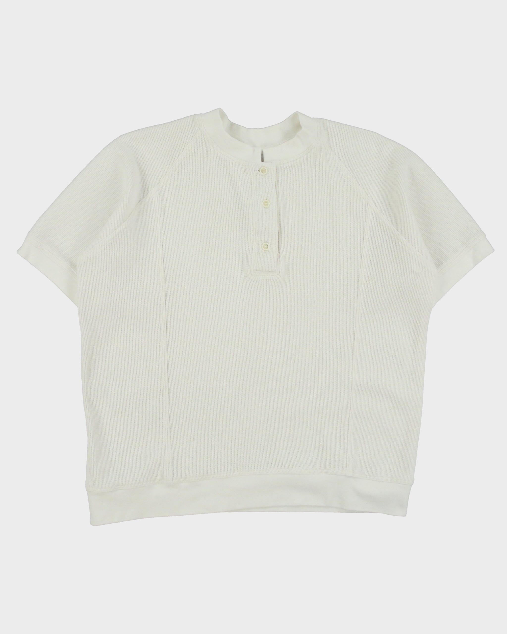 Vintage 1990s Heavyweight Ribbed Made In Canada Boxy Crewneck Henley Waffle T-Shirt - L