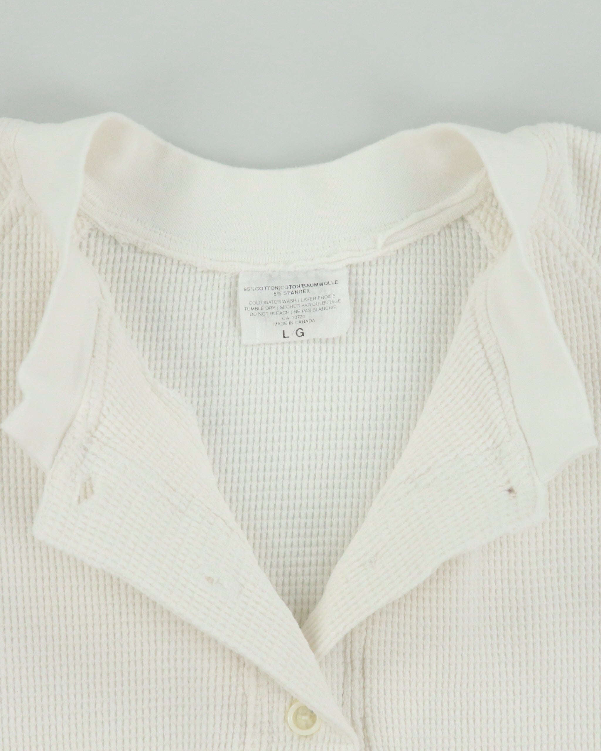 Vintage 1990s Heavyweight Ribbed Made In Canada Boxy Crewneck Henley Waffle T-Shirt - L