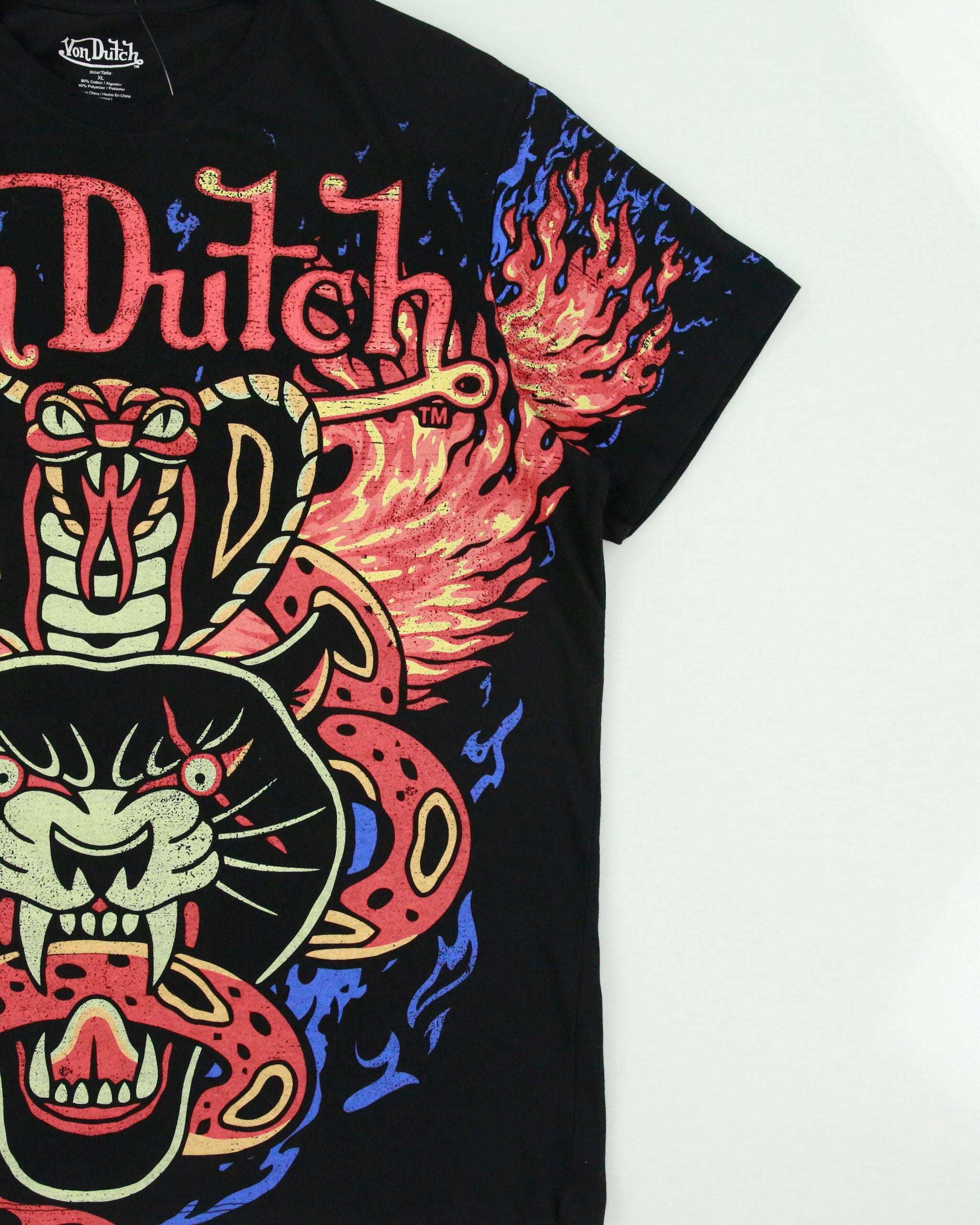 Vintage Von Dutch Heavyweight Cobra Panther AOP Crewneck T-Shirt - XL