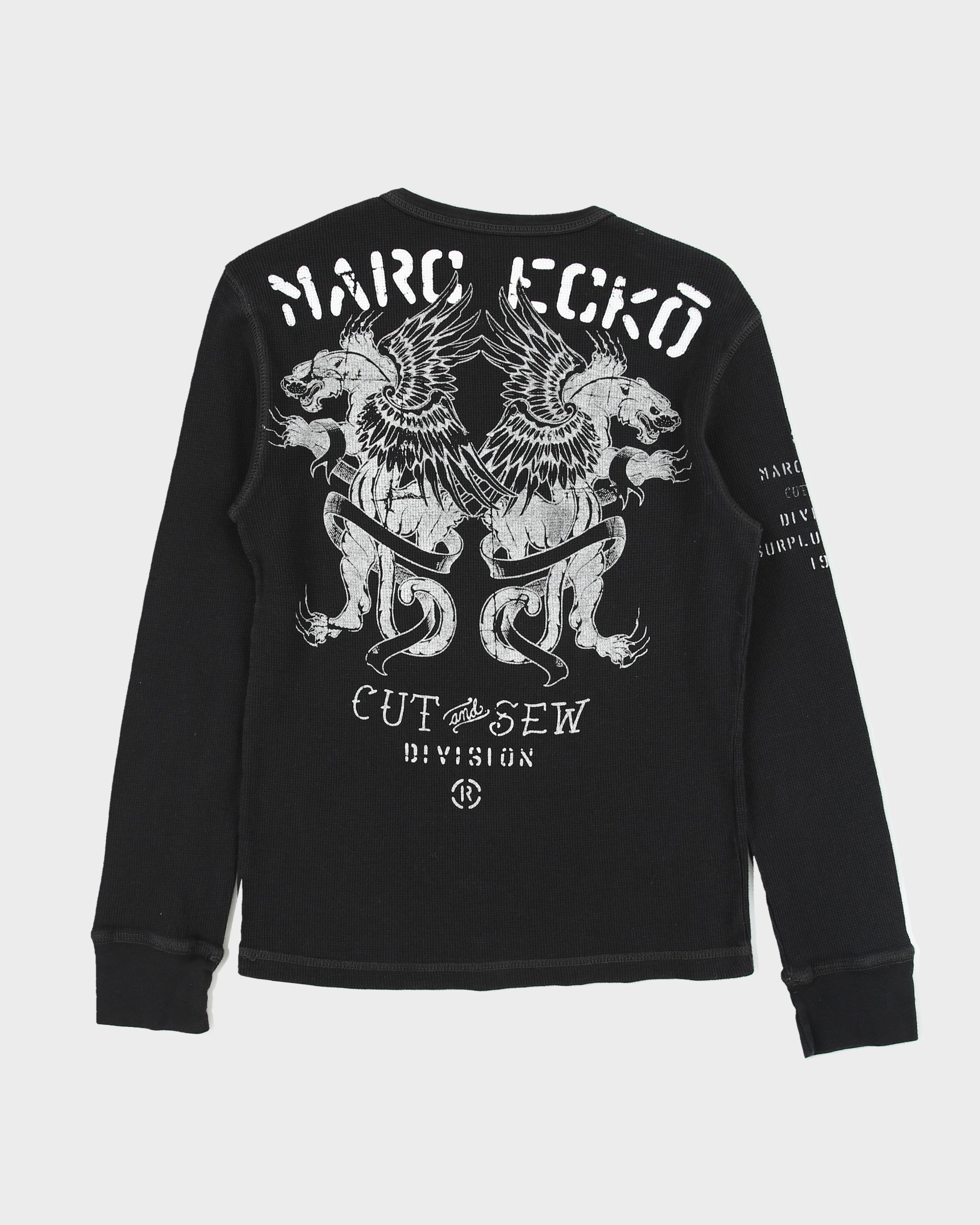 Vintage Y2K 00s Mark Ecko Cut &amp; Sew Heavyweight Long Sleeve Crewneck Waffle T-Shirt - S