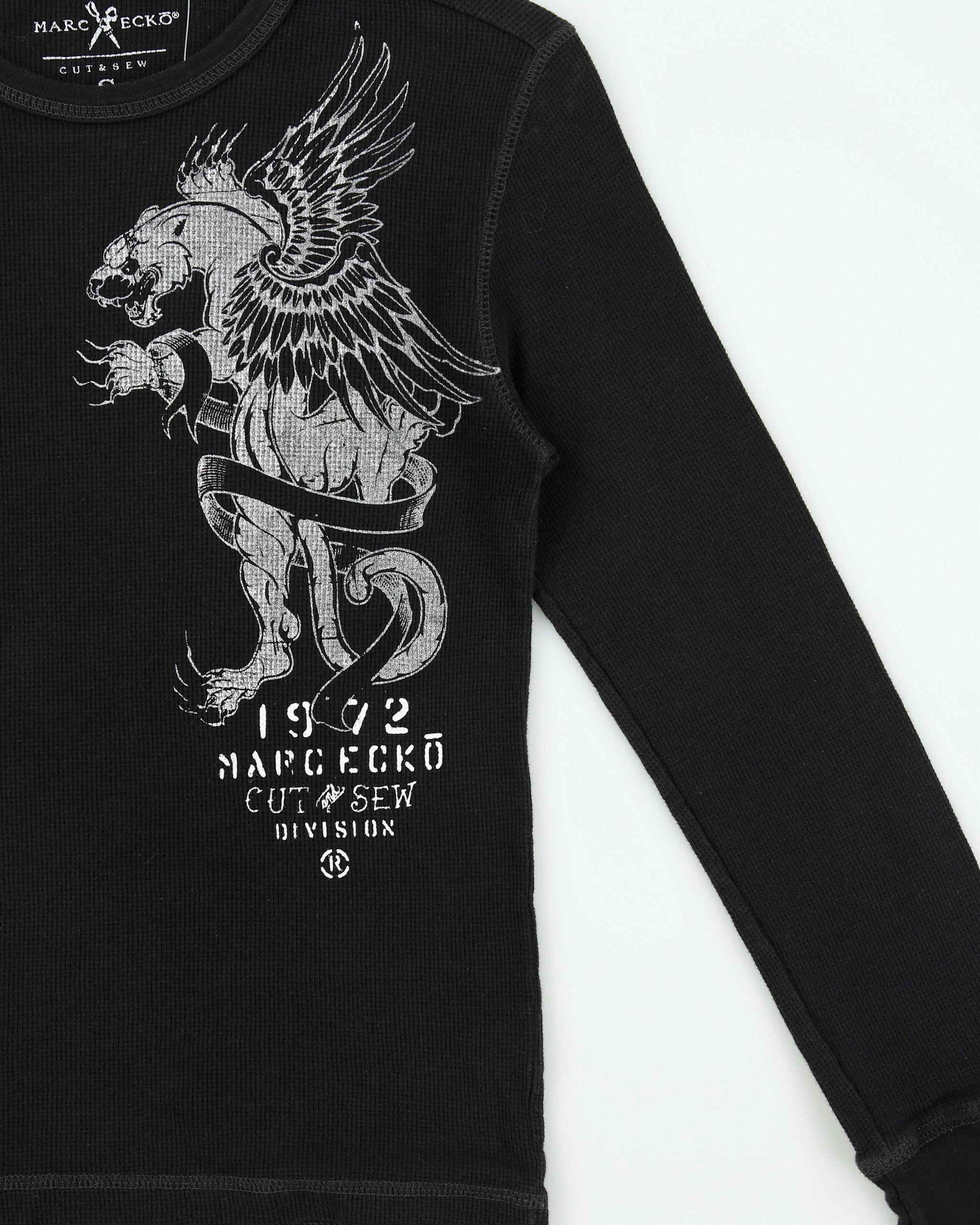 Vintage Y2K 00s Mark Ecko Cut &amp; Sew Heavyweight Long Sleeve Crewneck Waffle T-Shirt - S