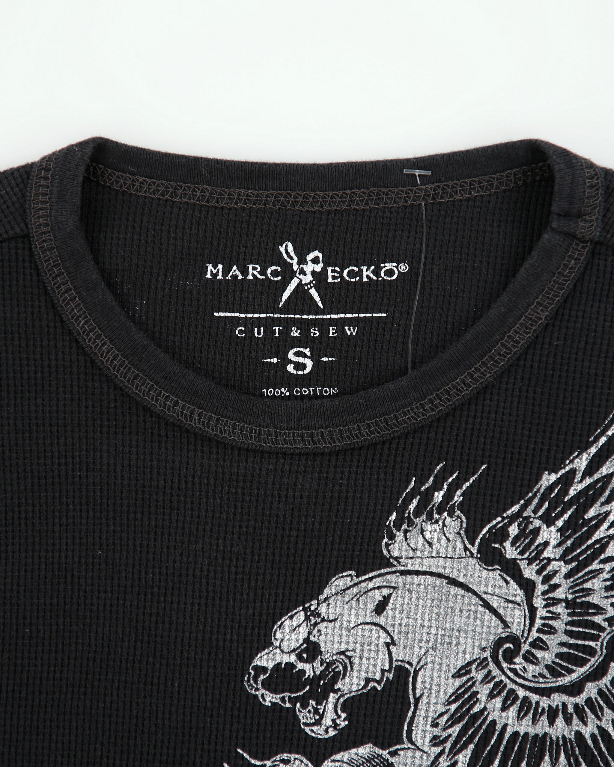 Vintage Y2K 00s Mark Ecko Cut &amp; Sew Heavyweight Long Sleeve Crewneck Waffle T-Shirt - S