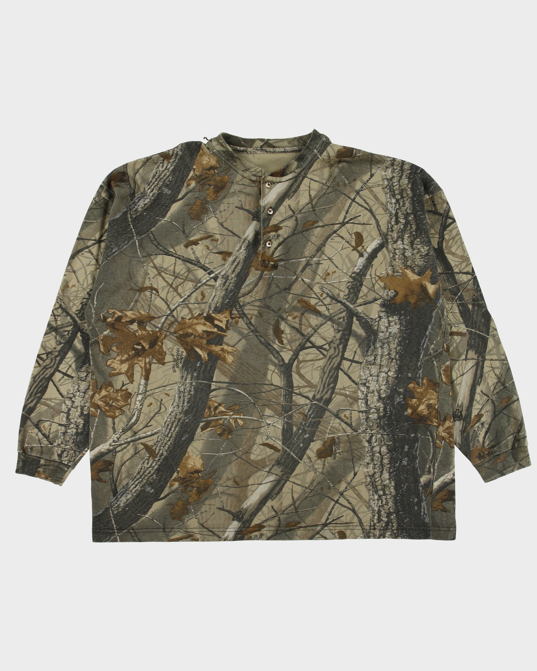 Vintage Y2K 00s Duxbak Heavyweight Real Tree Camo Long Sleeve Crewneck Henley T-Shirt - XXL